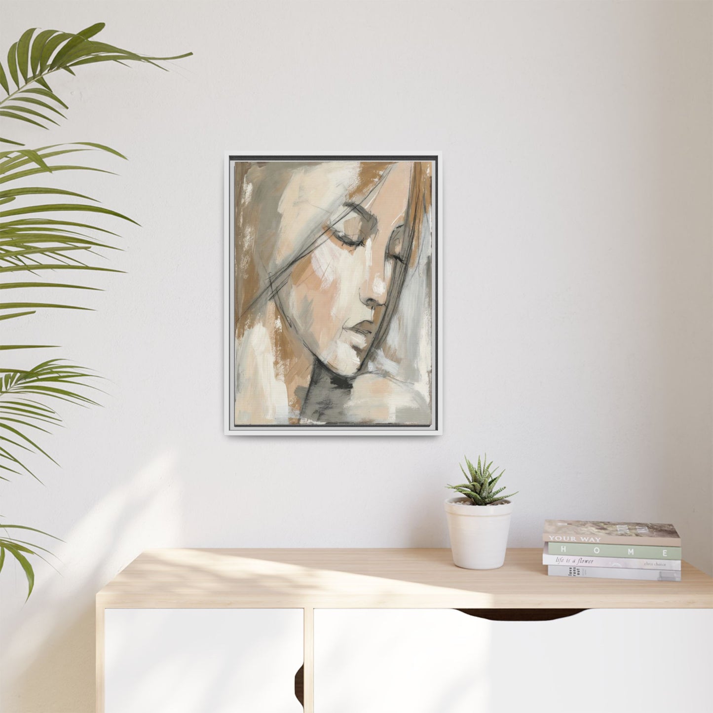 Framed Matte Canvas Art — Serene Abstract Portrait in Neutrals