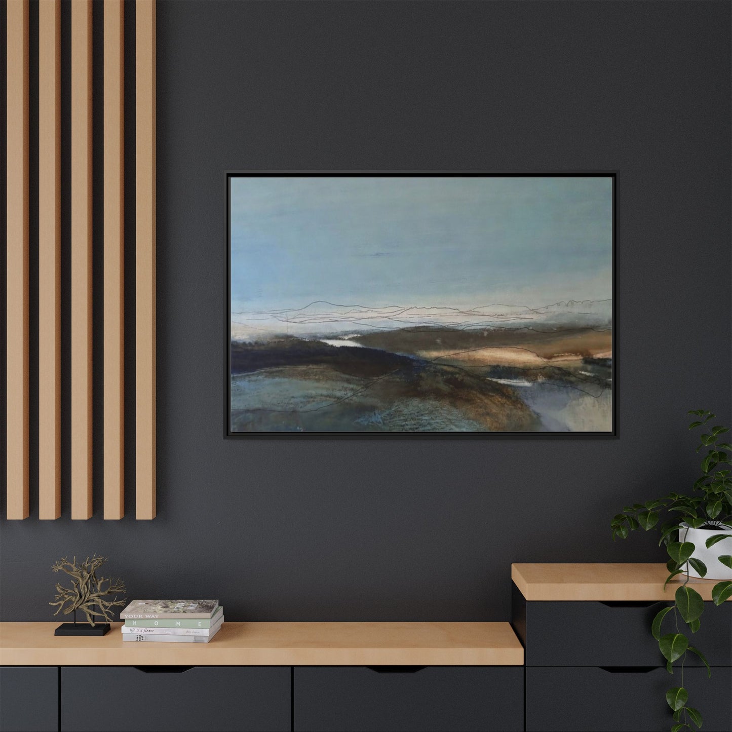 Framed Matte Canvas Wall Art — Serene Abstract Blue Landscape