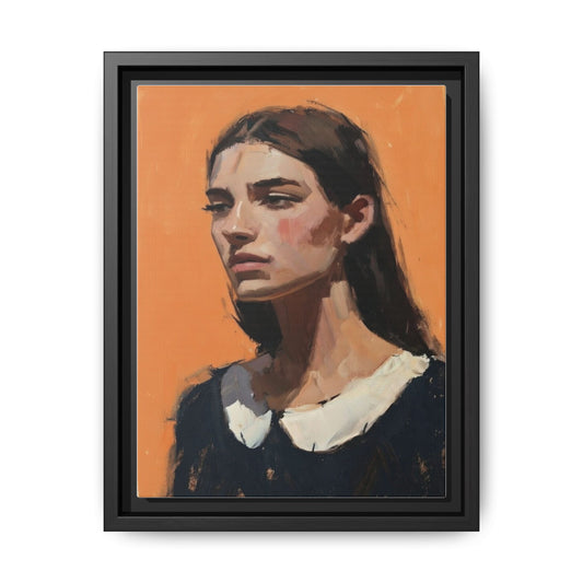 Framed Matte Canvas Portrait Art — Modern Figurative Painting on Orange