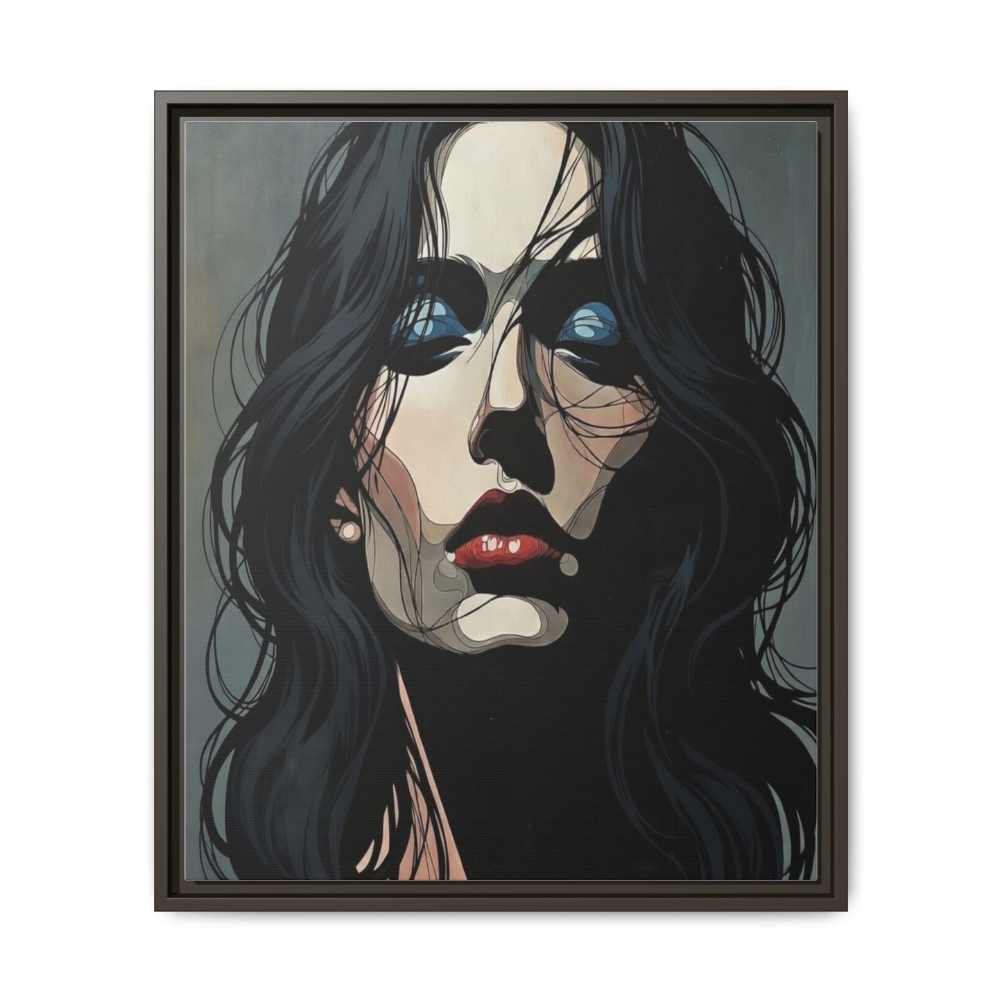 Framed Matte Canvas: Moody Portrait of Woman – Modern Gothic Wall Art