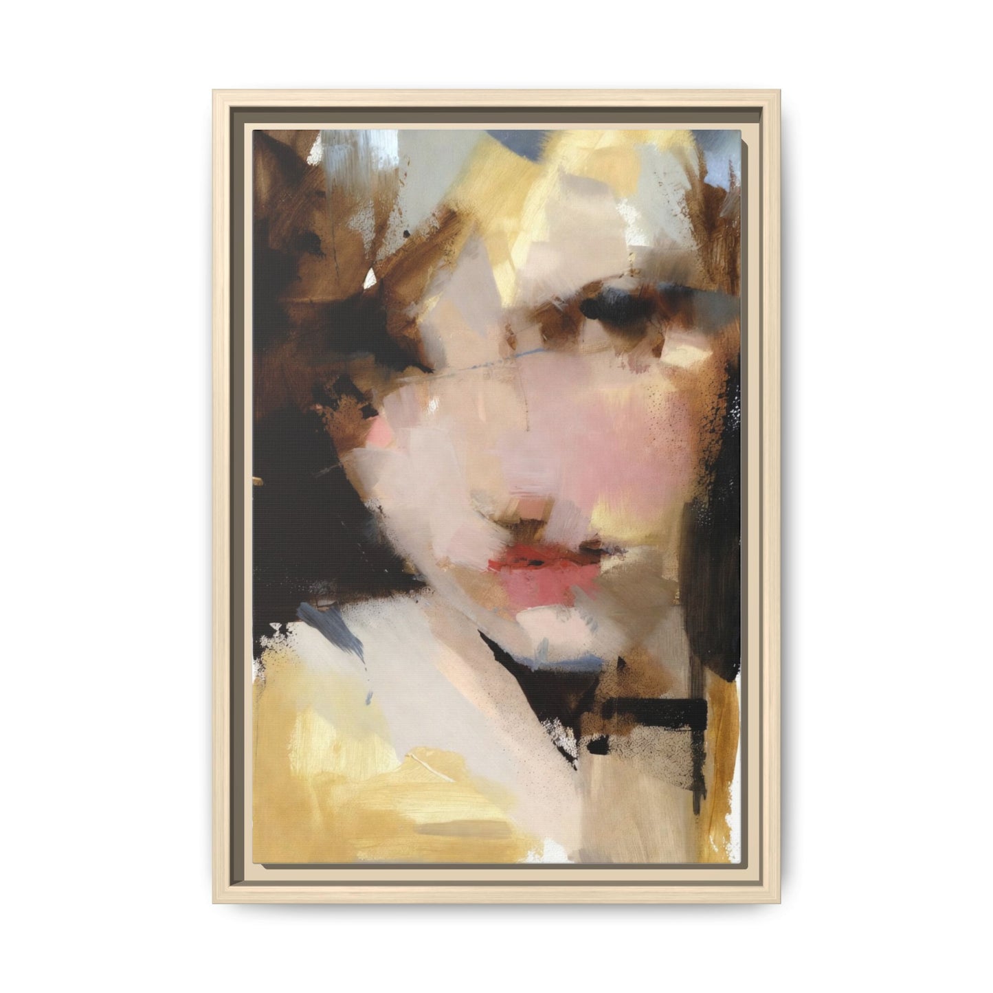 Abstract Portrait Matte Canvas Framed Print — Modern Feminine Wall Art