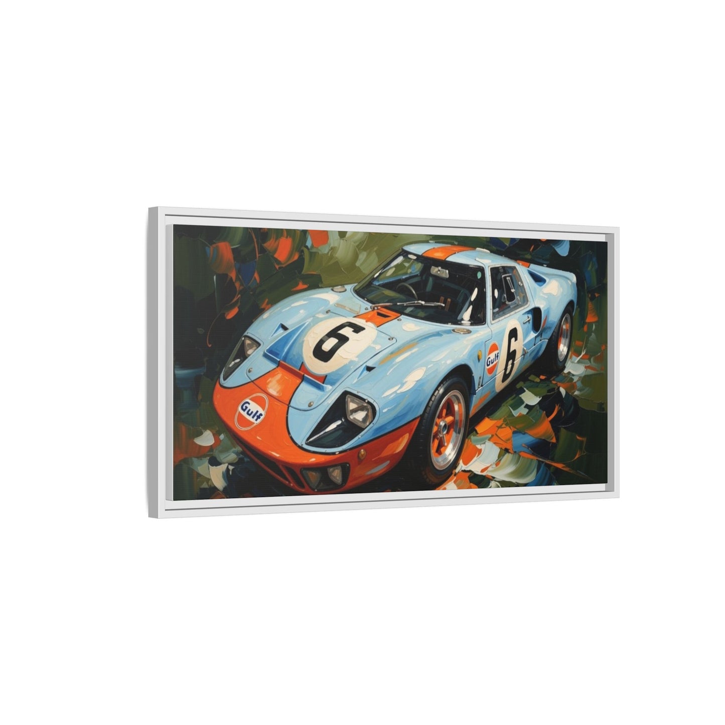 Gulf Racing GT40 Matte Framed Canvas — Vintage Sports Car Wall Art