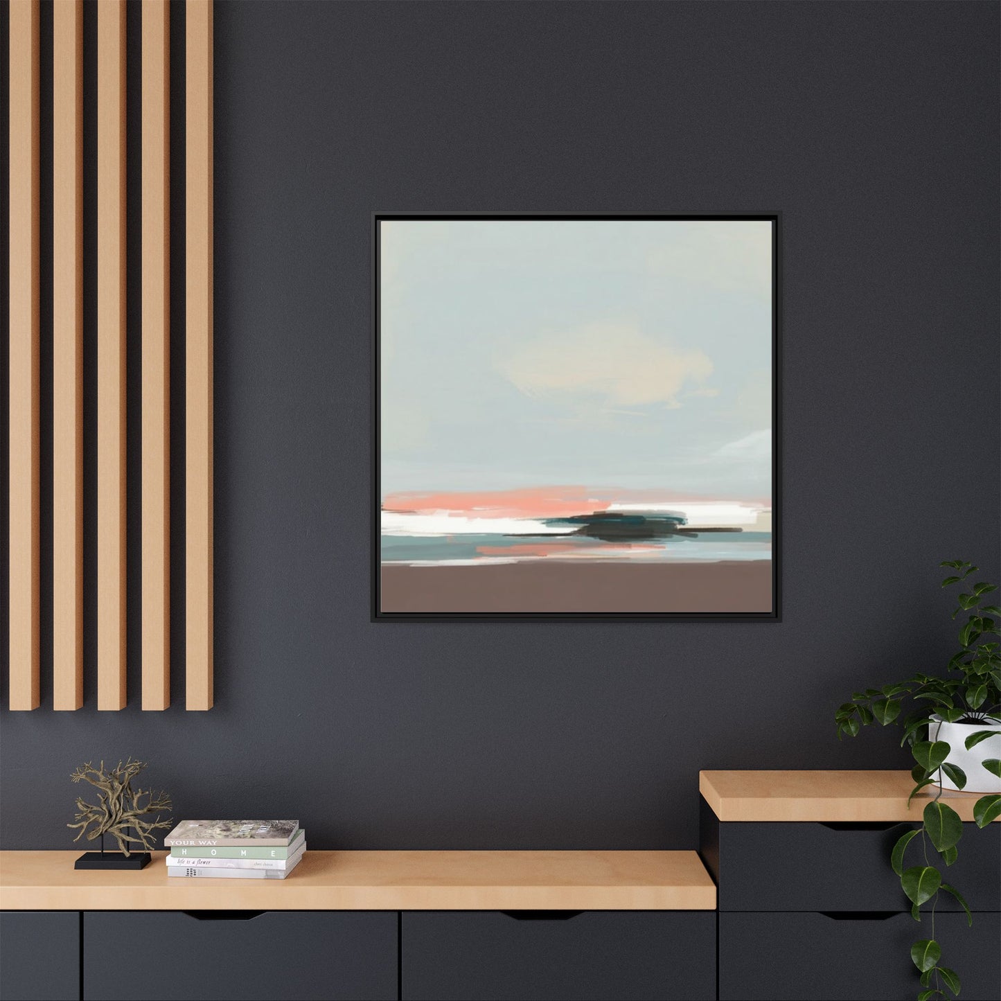 Framed Matte Canvas Print — Soft Coastal Abstract Landscape