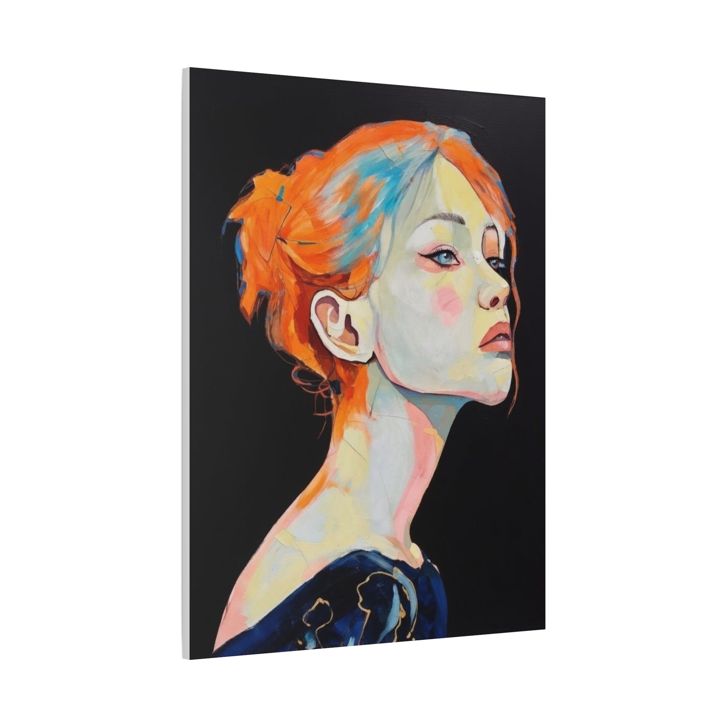 Contemplative Portrait Matte Canvas Wall Art — Colorful Female Profile Painting