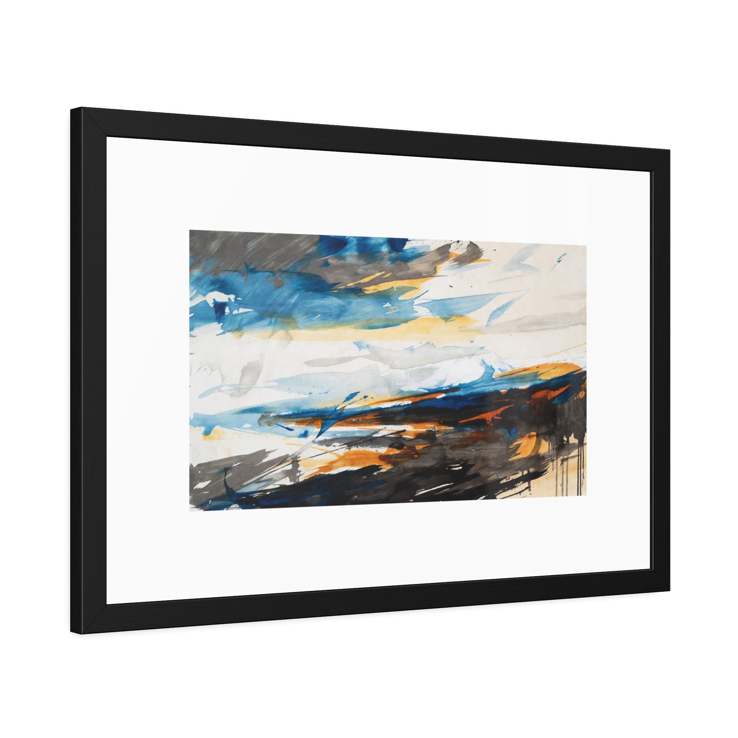 Framed Abstract Poster — Blue & Gold Coastal Abstract Art Print