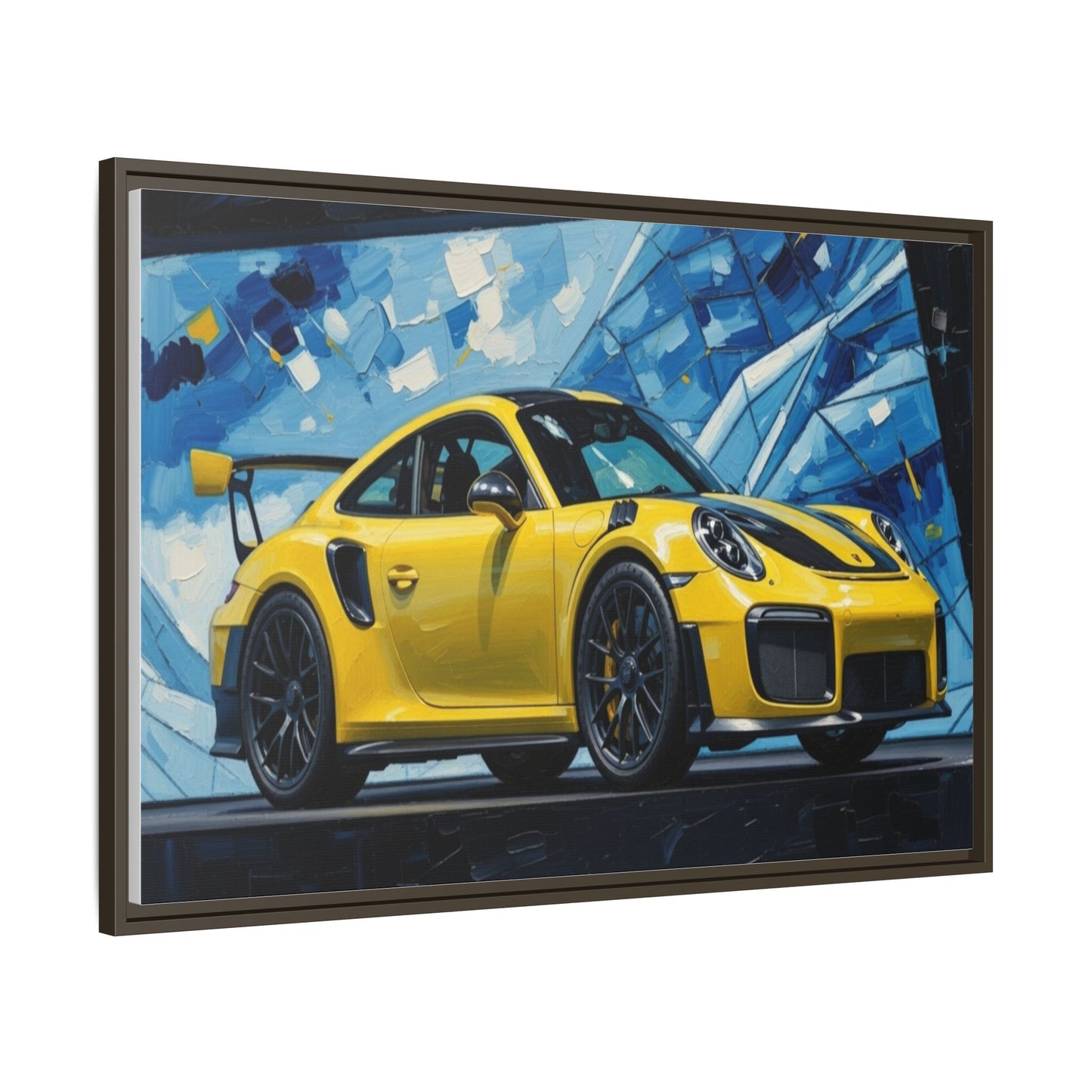 Yellow Porsche Sports Car Matte Framed Canvas – Modern Automotive Wall Art