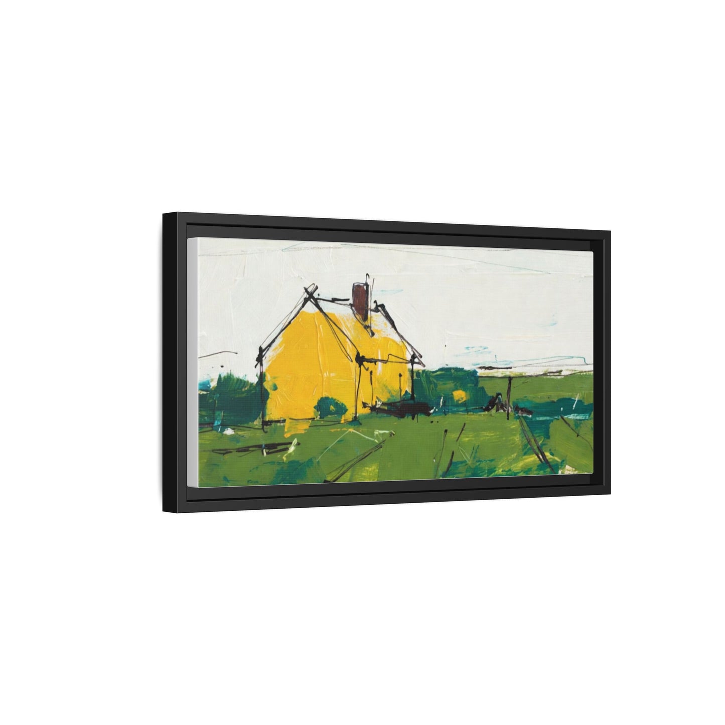 Yellow Cottage Landscape Framed Canvas Print