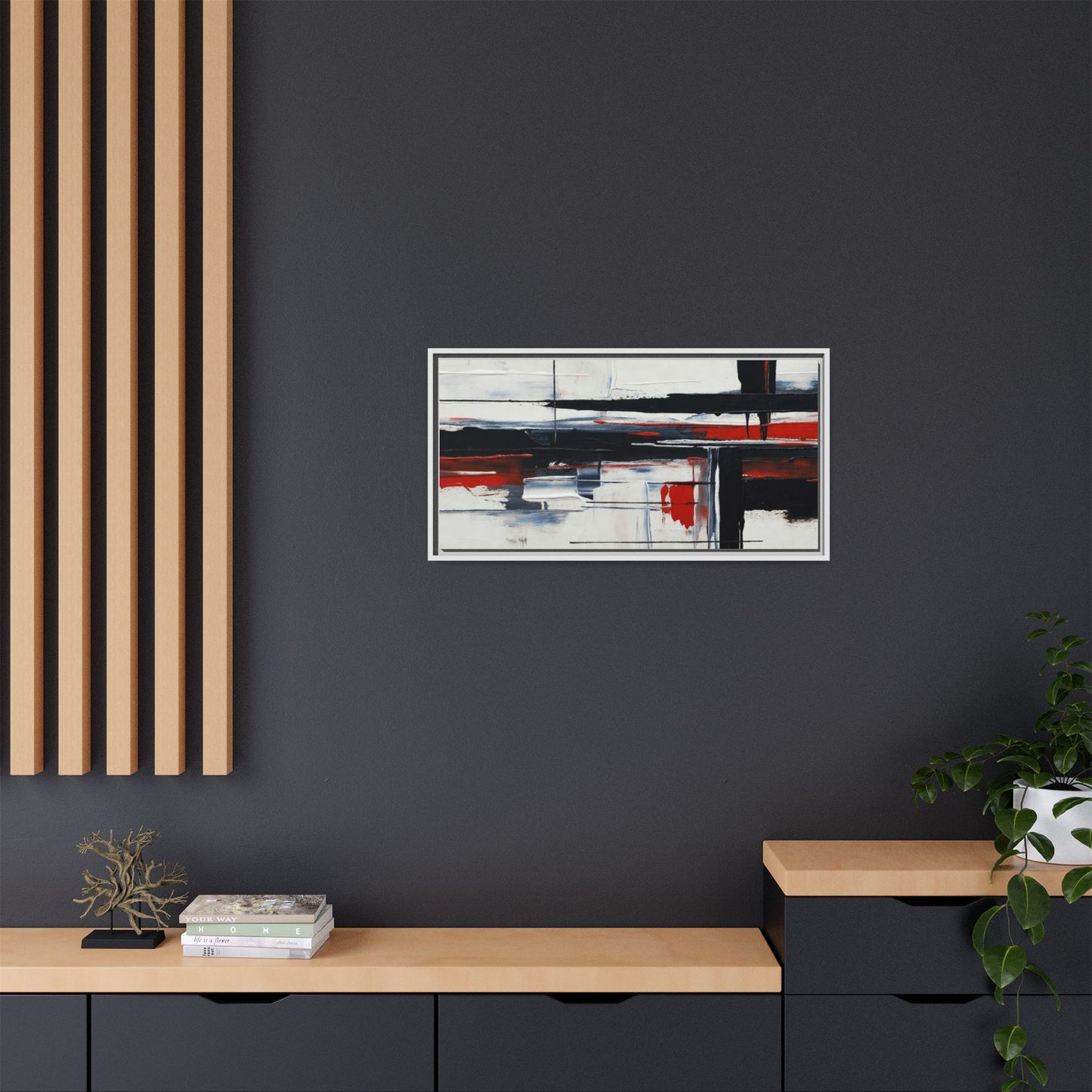 Abstract Red & Black Framed Canvas Art — Modern Matte Wall Painting