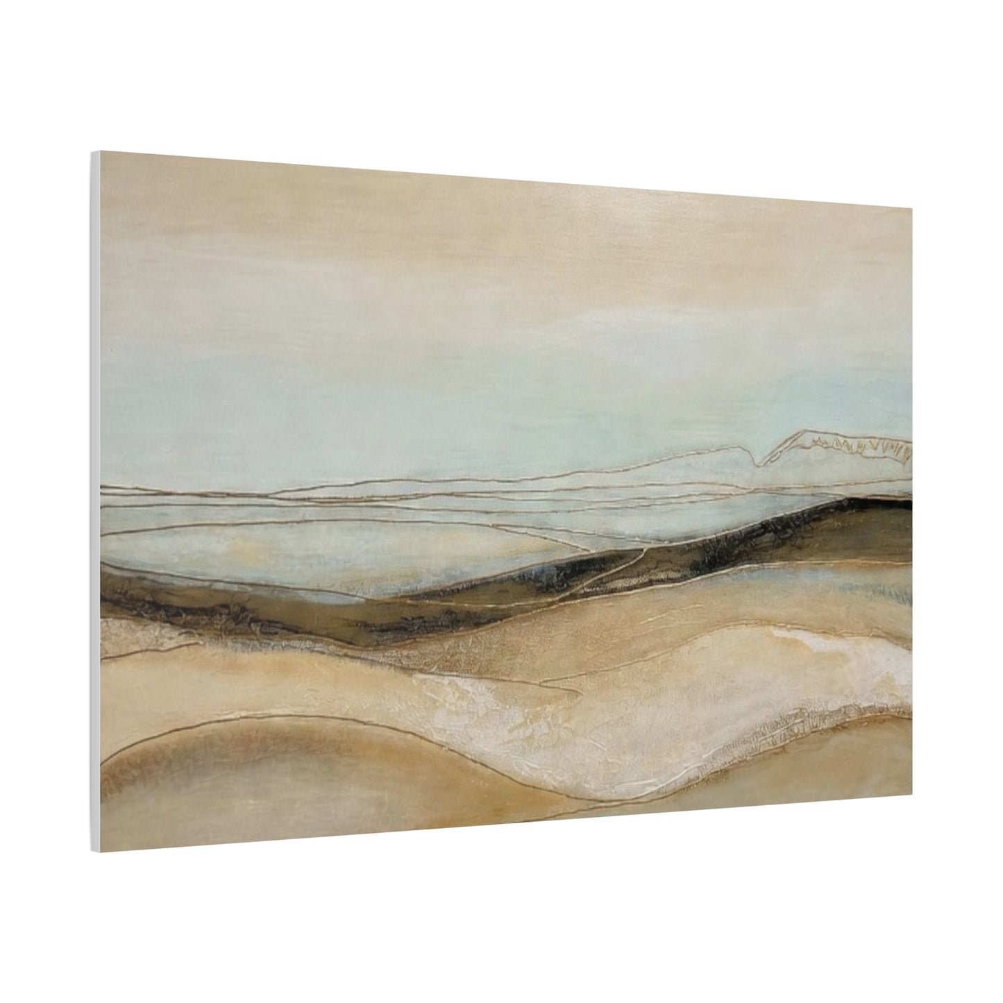 Abstract Coastal Landscape Matte Canvas Wall Art — Neutral Beach Waves Stretched Canvas