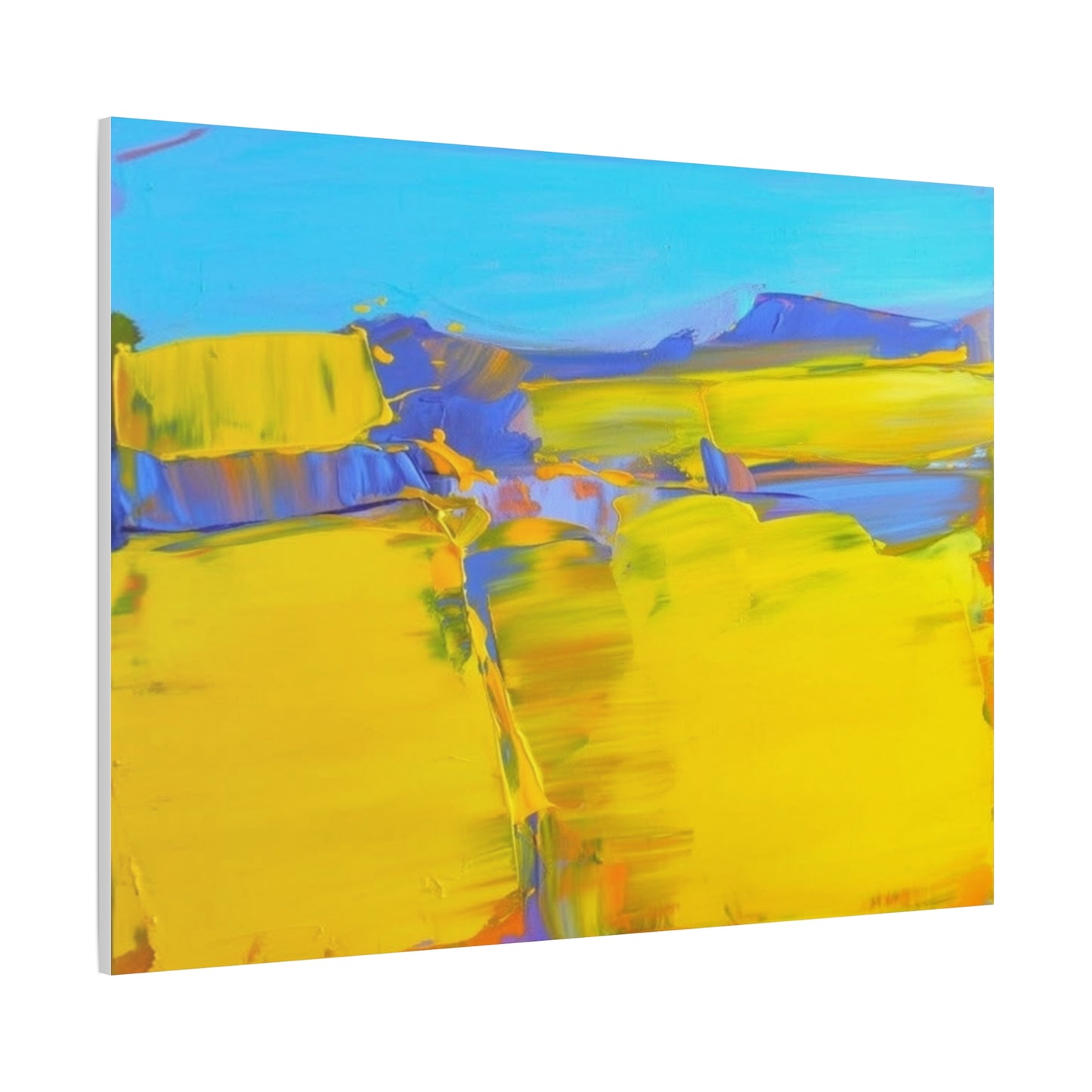 Abstract Yellow Field Canvas Wall Art  Vibrant Landscape Matte Stretched Canvas 1.25"