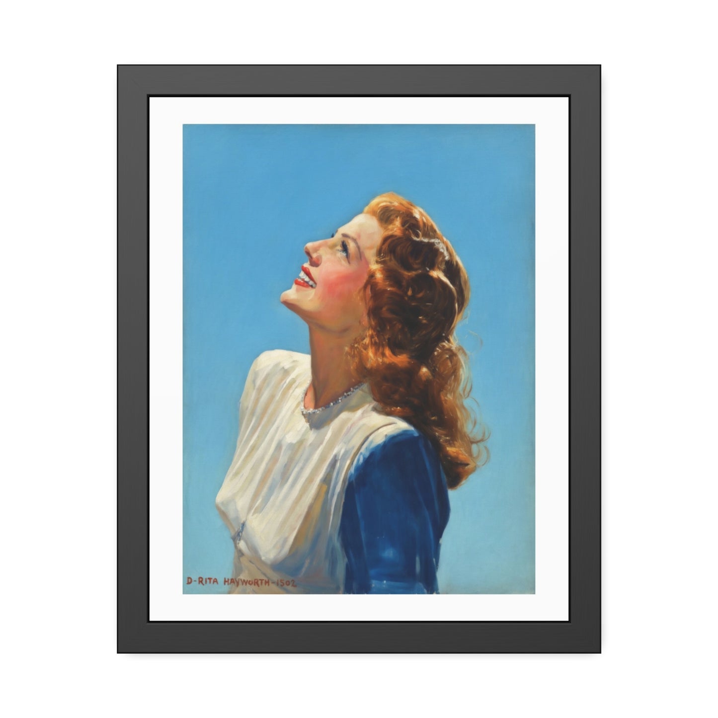 Vintage Rita Hayworth Looking Up Framed Art Print — Retro Mid-century Poster