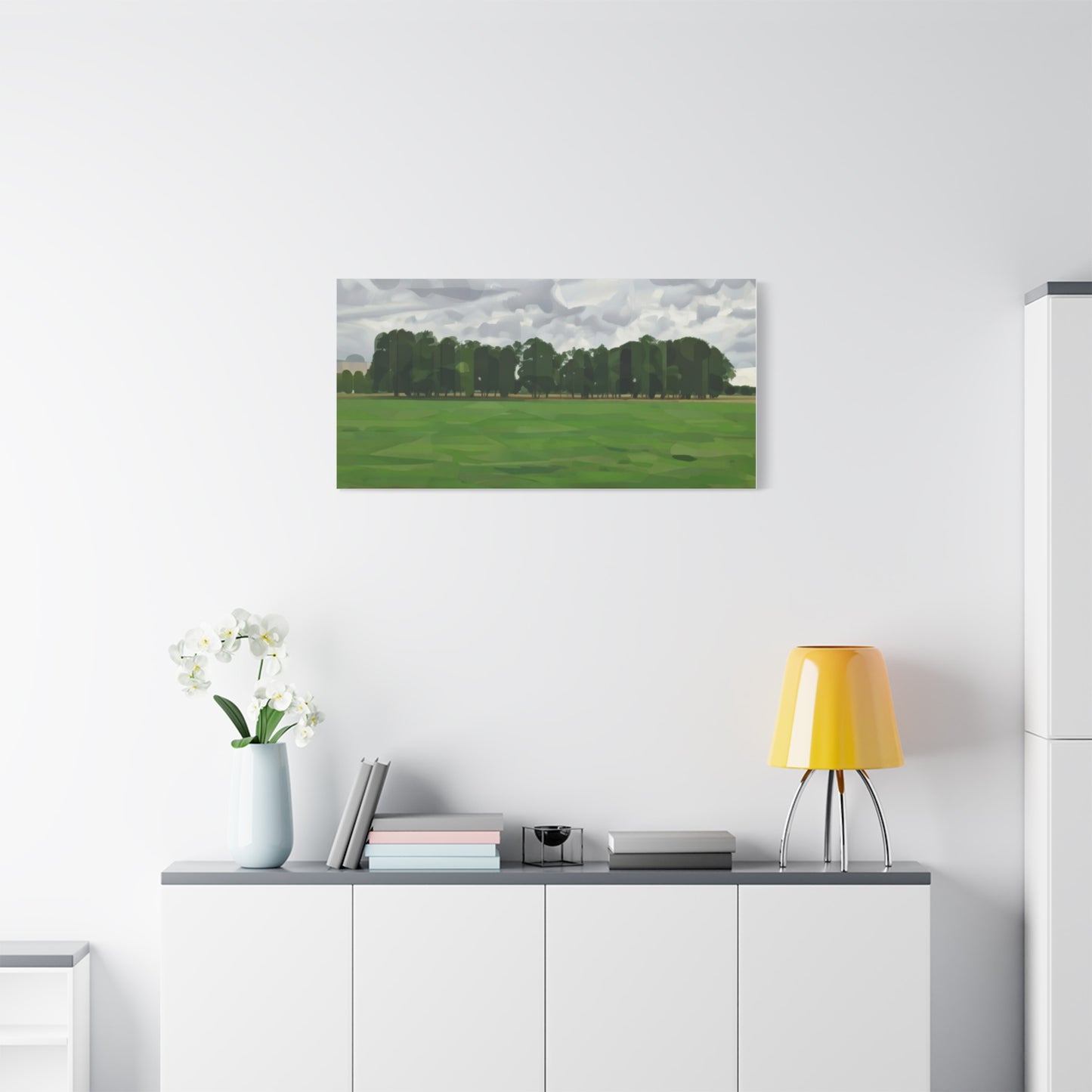 Green Field Landscape Canvas Print — Tranquil Park Scene Matte Stretched Canvas