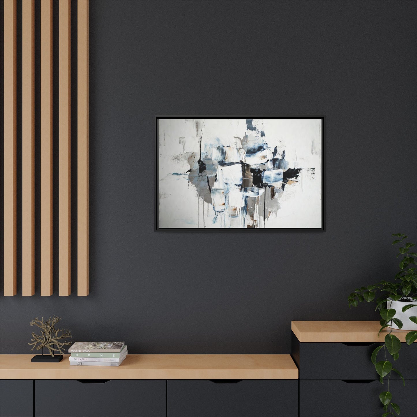 Framed Abstract Canvas Art — Blue Neutral Modern Wall Print