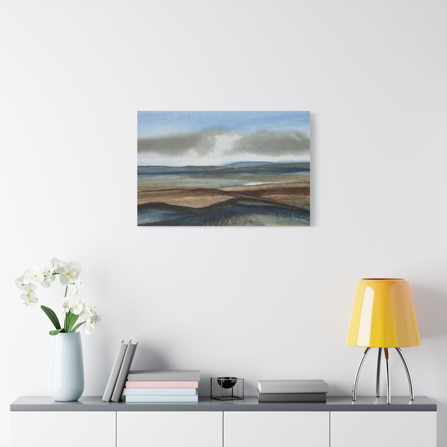 Coastal Mist Matte Canvas Print — Serene Blue-Brown Landscape Wall Art