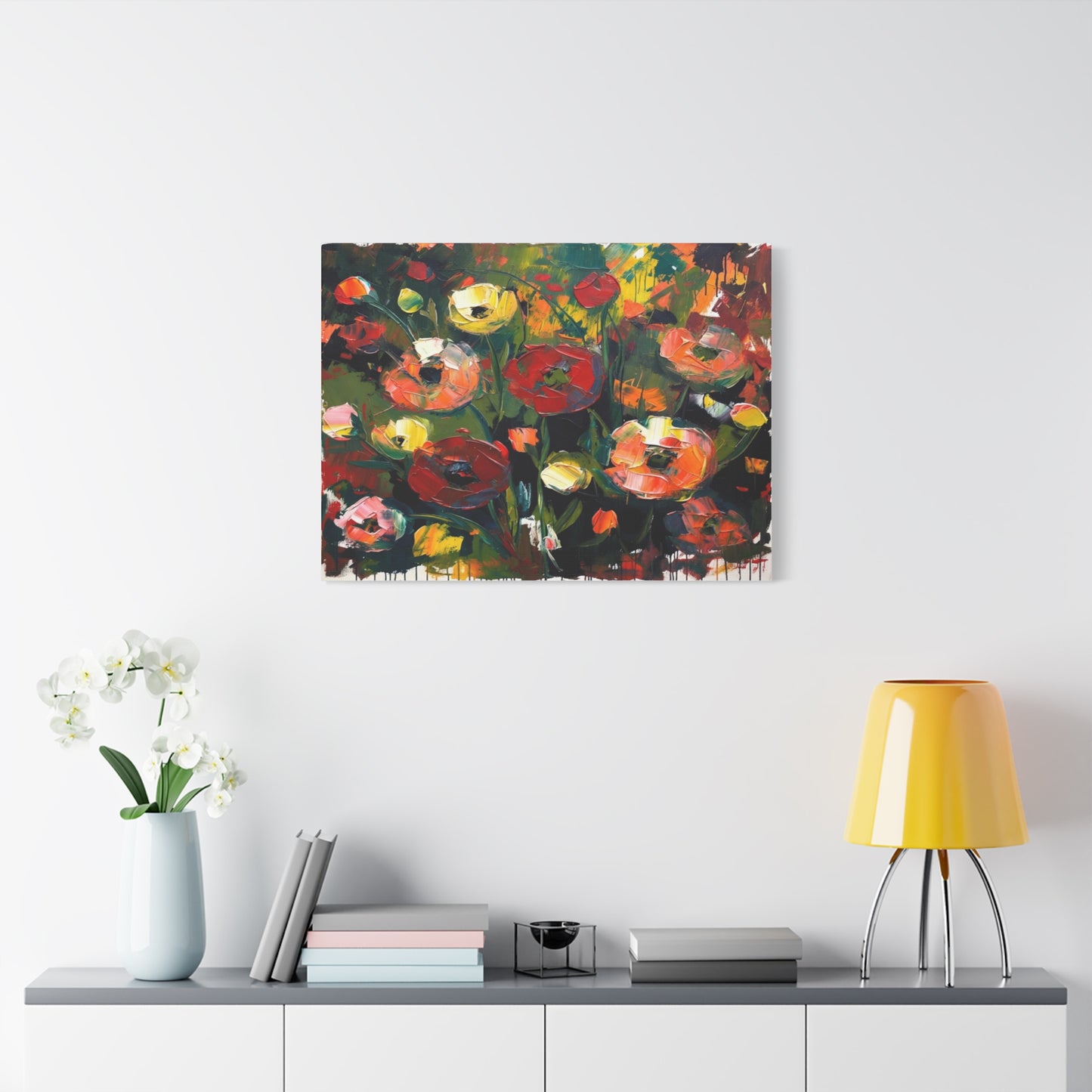 Bold Floral Abstract Canvas Print — Colorful Poppy Wall Art, Matte Stretched 1.25"