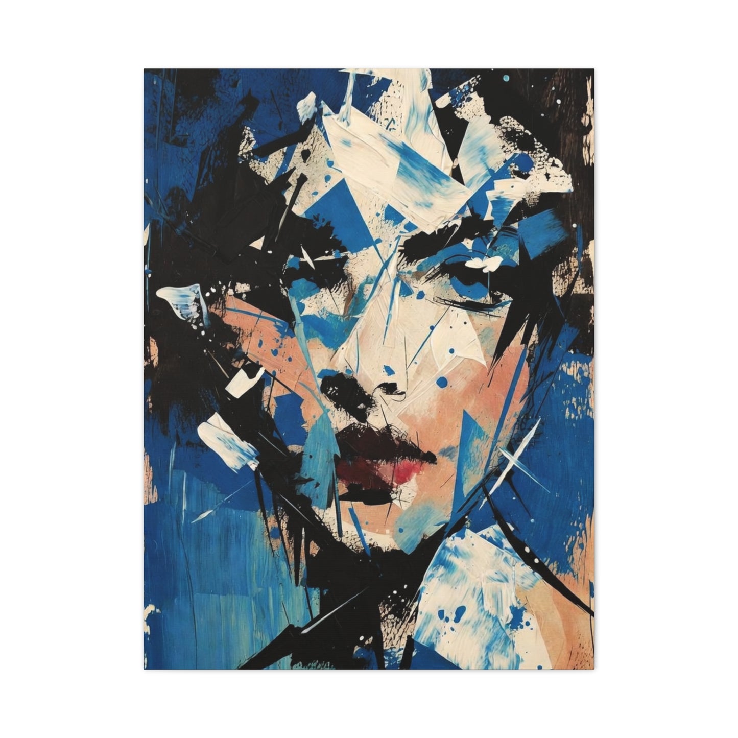 Abstract Blue Portrait Canvas Print — Modern Stretched Wall Art