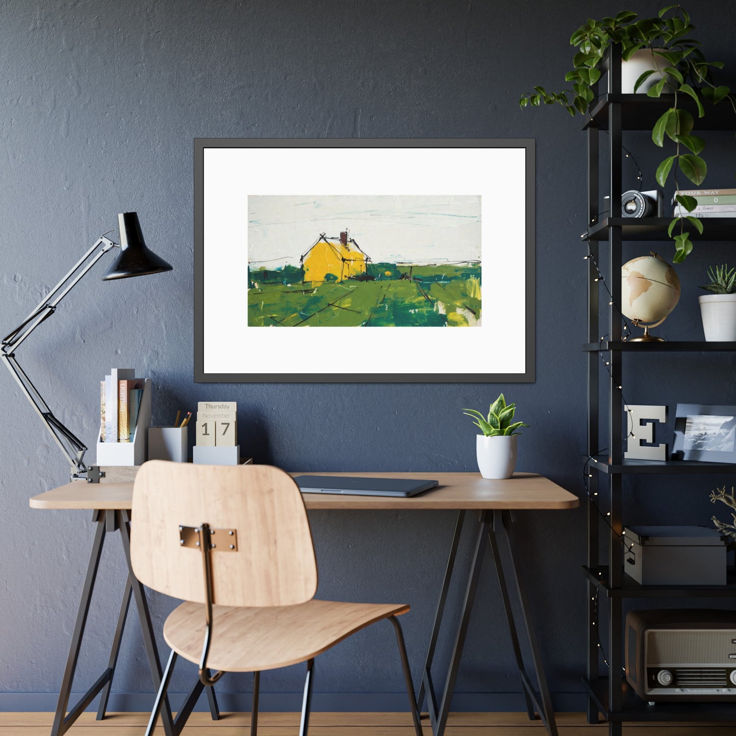 Framed Poster — Yellow Country House Landscape Art Print