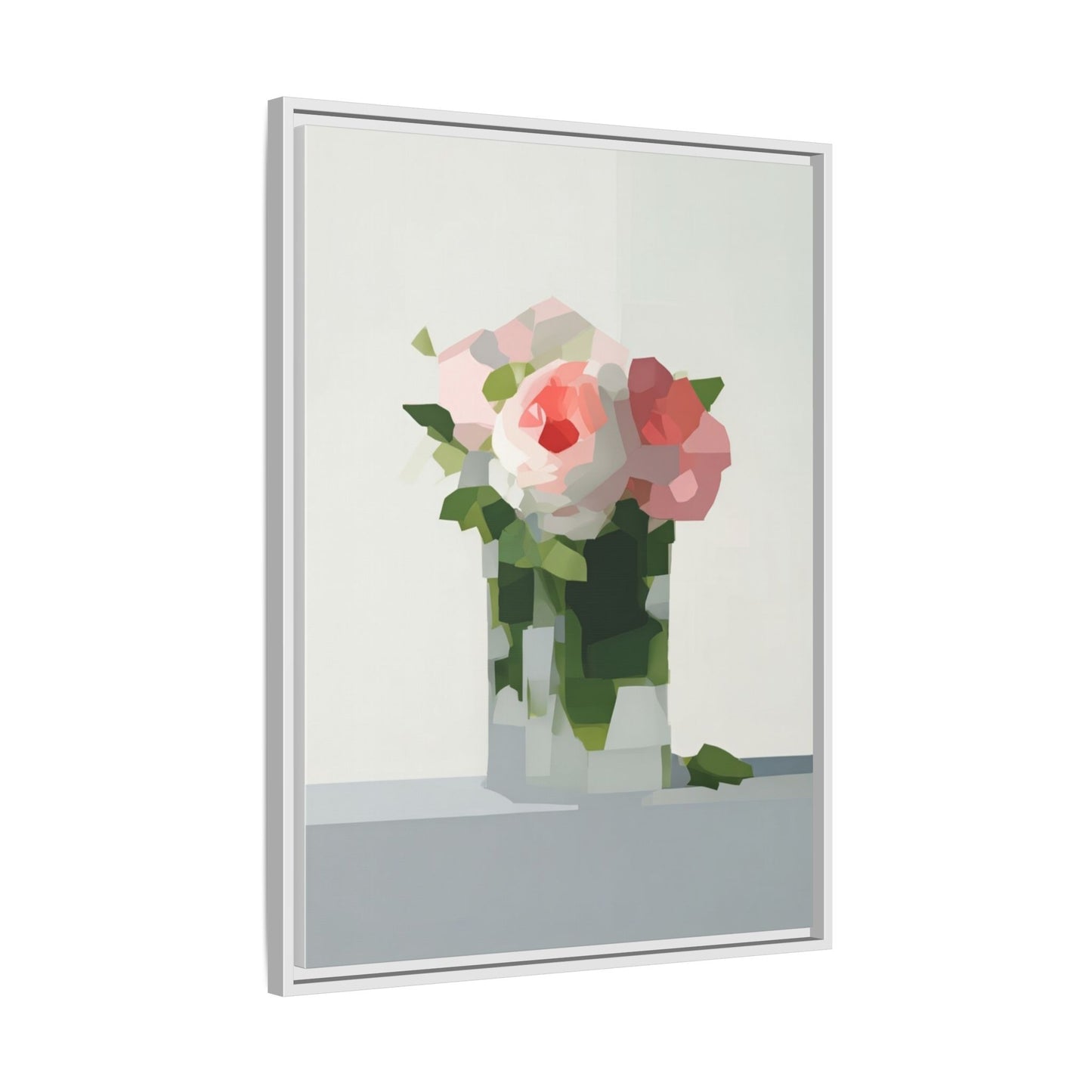 Framed Floral Canvas Print — Modern Pink Roses Still Life