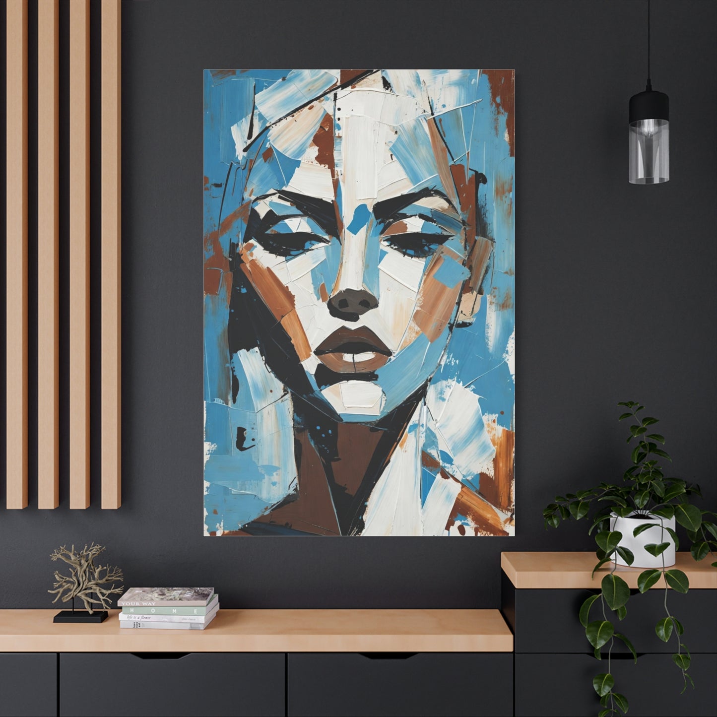 Abstract Blue Portrait Canvas Print — Modern Stretched Matte Wall Art