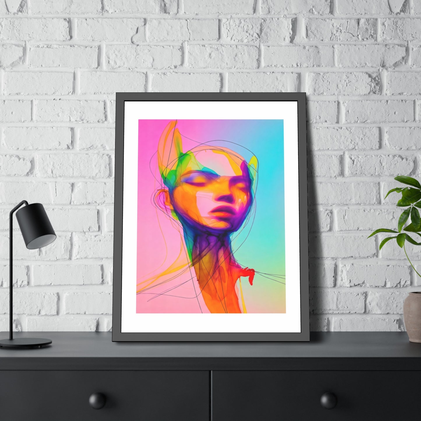 Framed Poster — Vibrant Neon Abstract Portrait Art Print