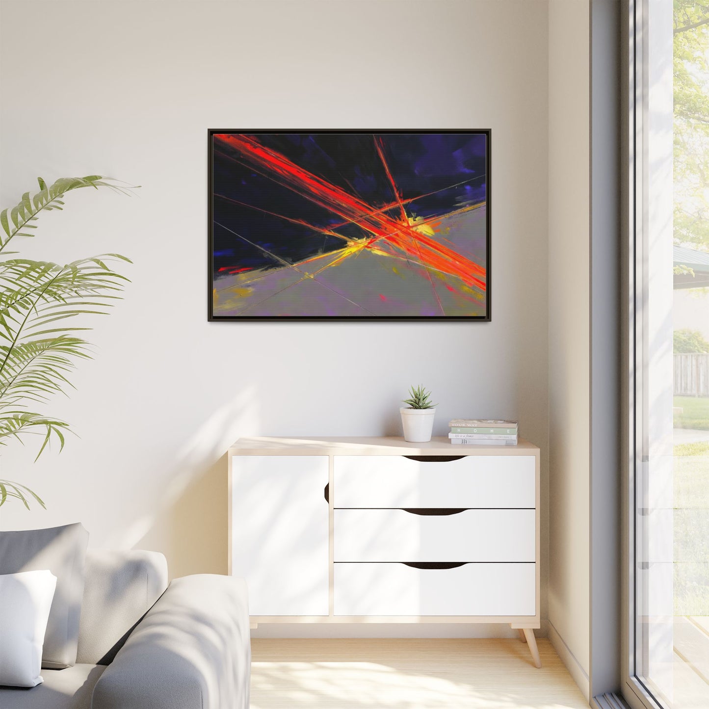 Abstract Red Streaks Framed Matte Canvas Art — Modern Multi‑Color Wall Decor