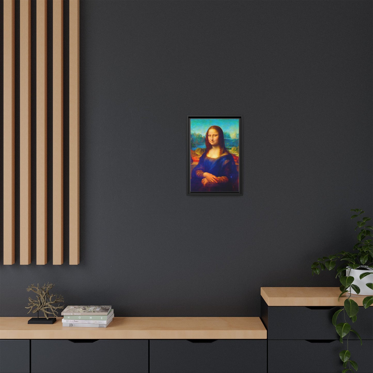 Framed Matte Canvas Print — Colorful Mona Lisa Wall Art
