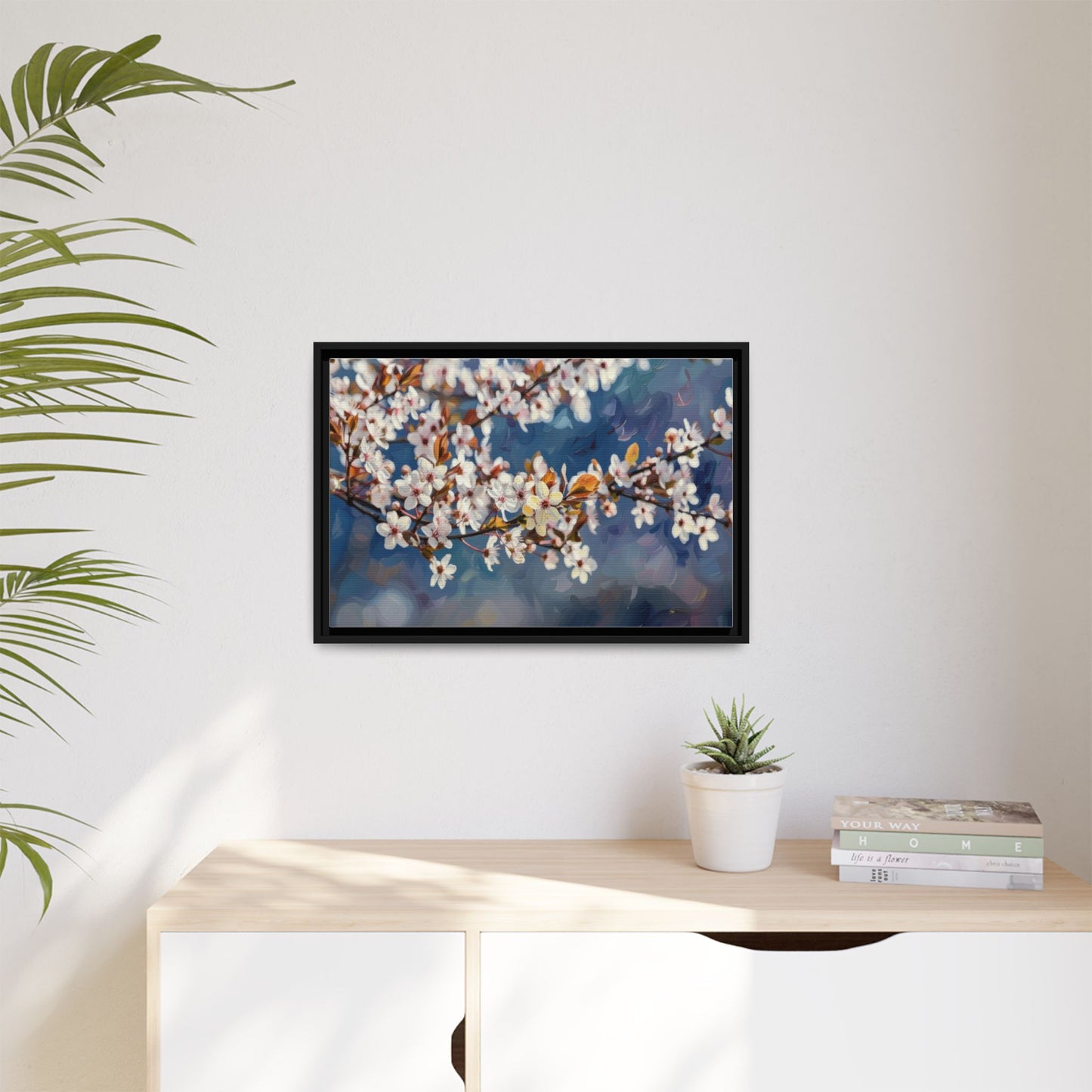 Framed Matte Canvas Print — Cherry Blossom Branch Wall Art
