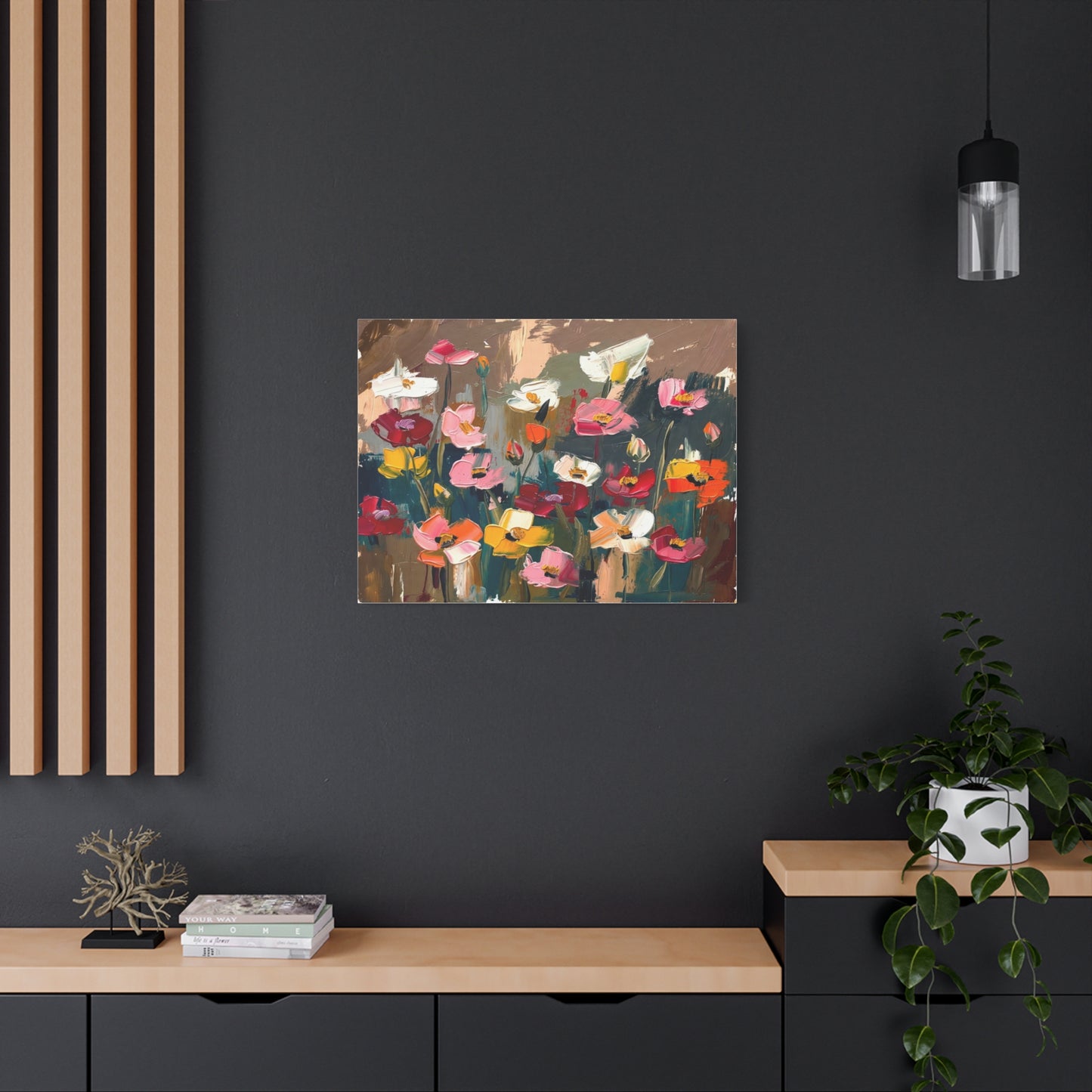 Abstract Floral Canvas Wall Art — Colorful Poppies Matte Stretched Print