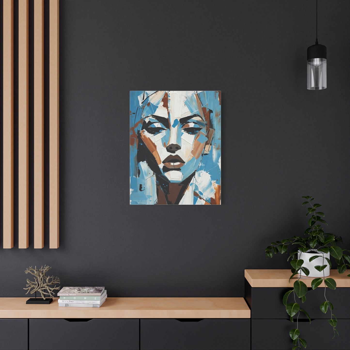 Abstract Blue Portrait Canvas Print — Modern Stretched Matte Wall Art