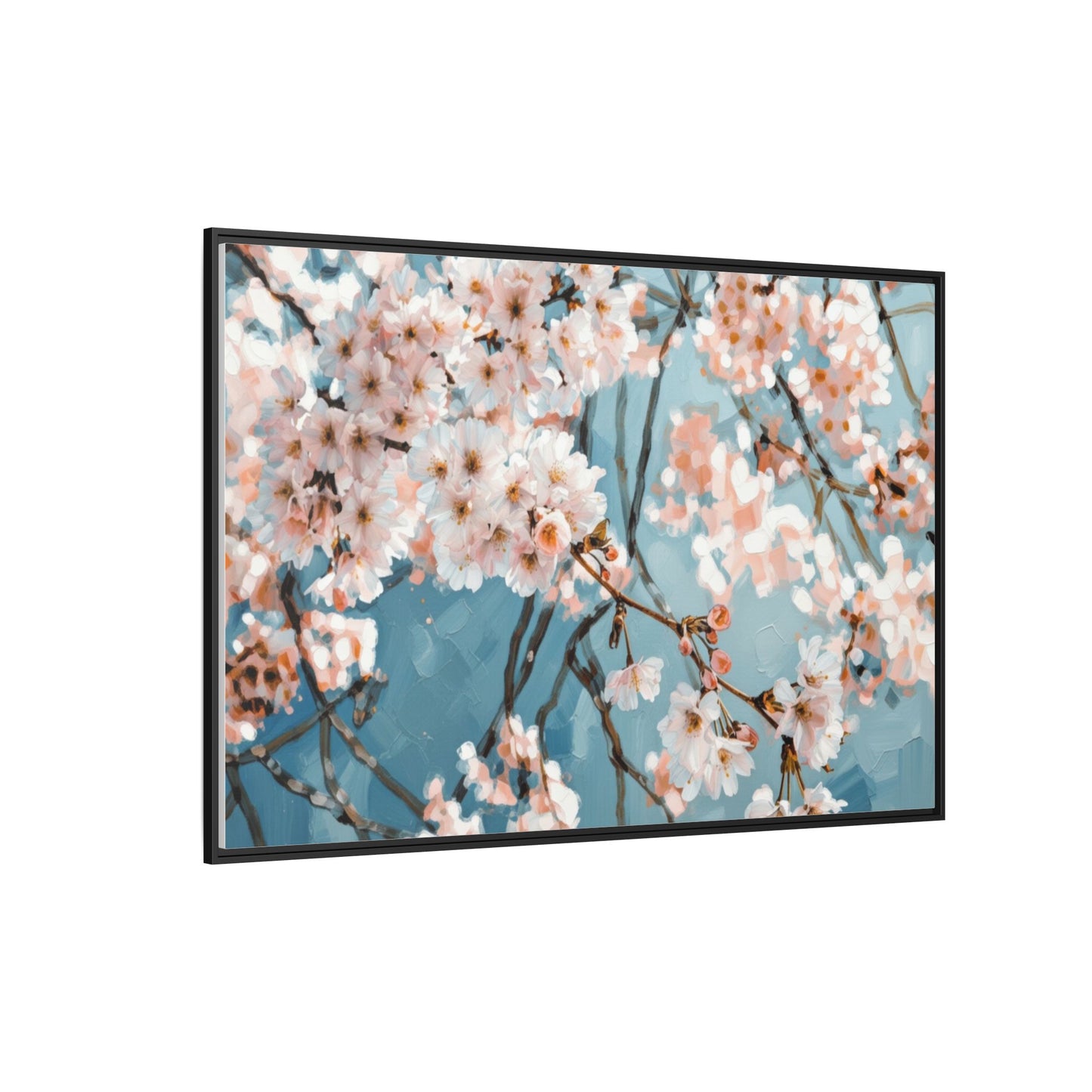 Framed Cherry Blossom Matte Canvas Print — Soft Pink Floral Wall Art