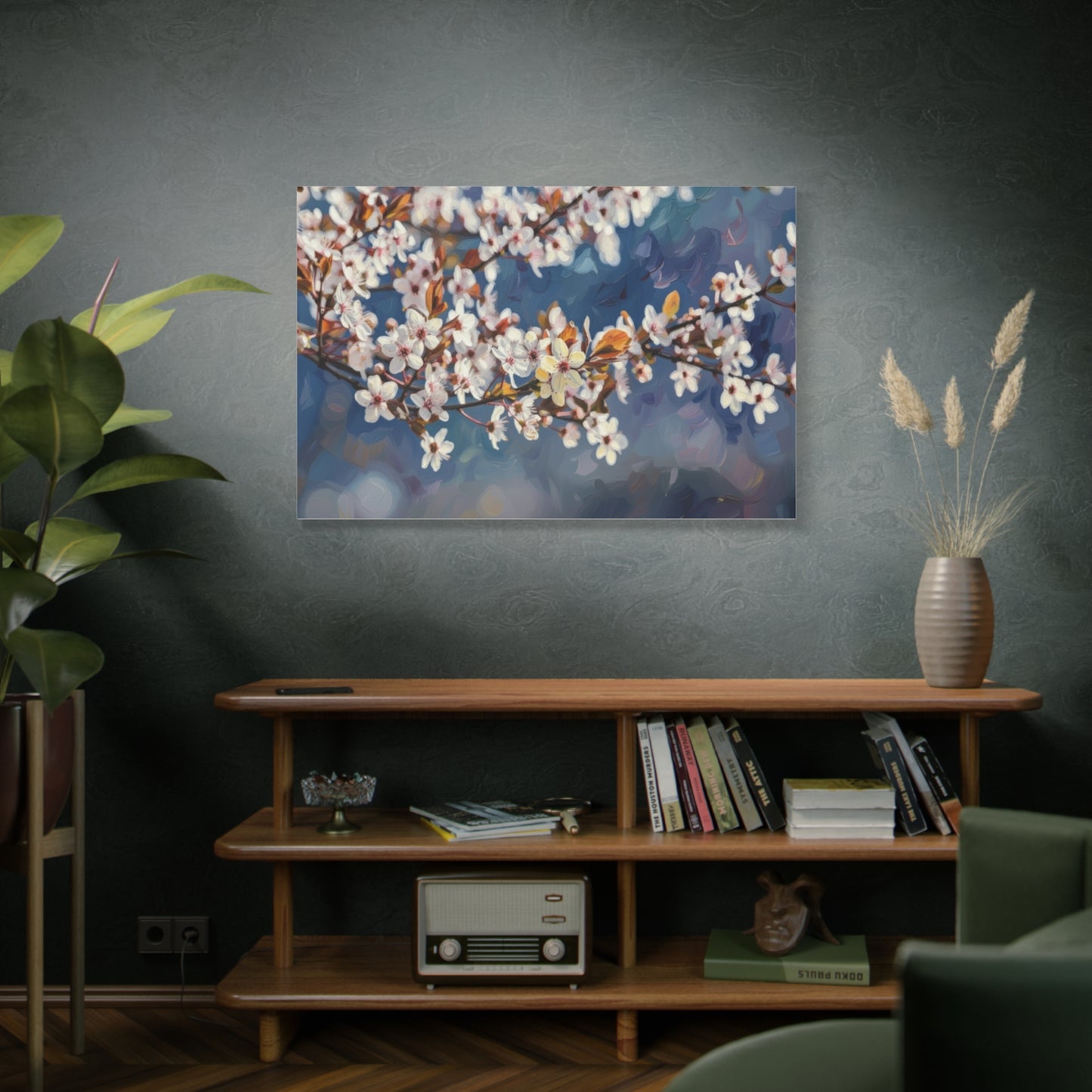 Cherry Blossom Branch Matte Canvas Wall Art — Spring Floral Print