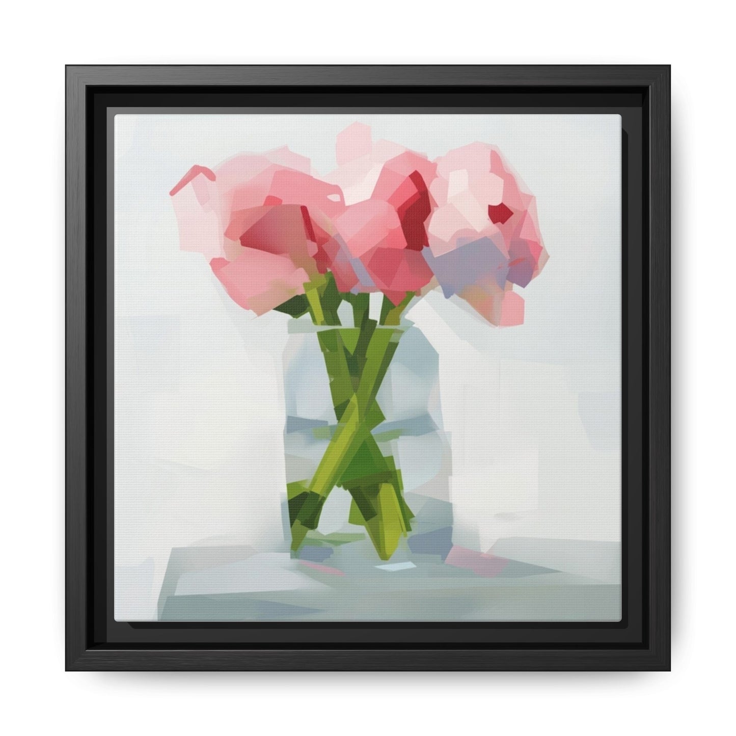 Framed Floral Canvas Art — Pink Peonies in Vase (Matte)