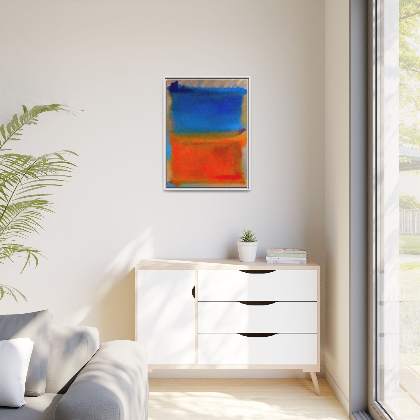 Abstract Color Block Matte Canvas Framed Wall Art — Blue & Orange Modern Painting
