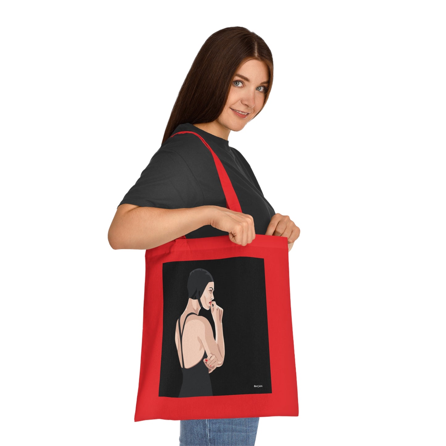 Minimalist Femme Portrait Cotton Tote — Chic Black-Back Illustration Tote Bag