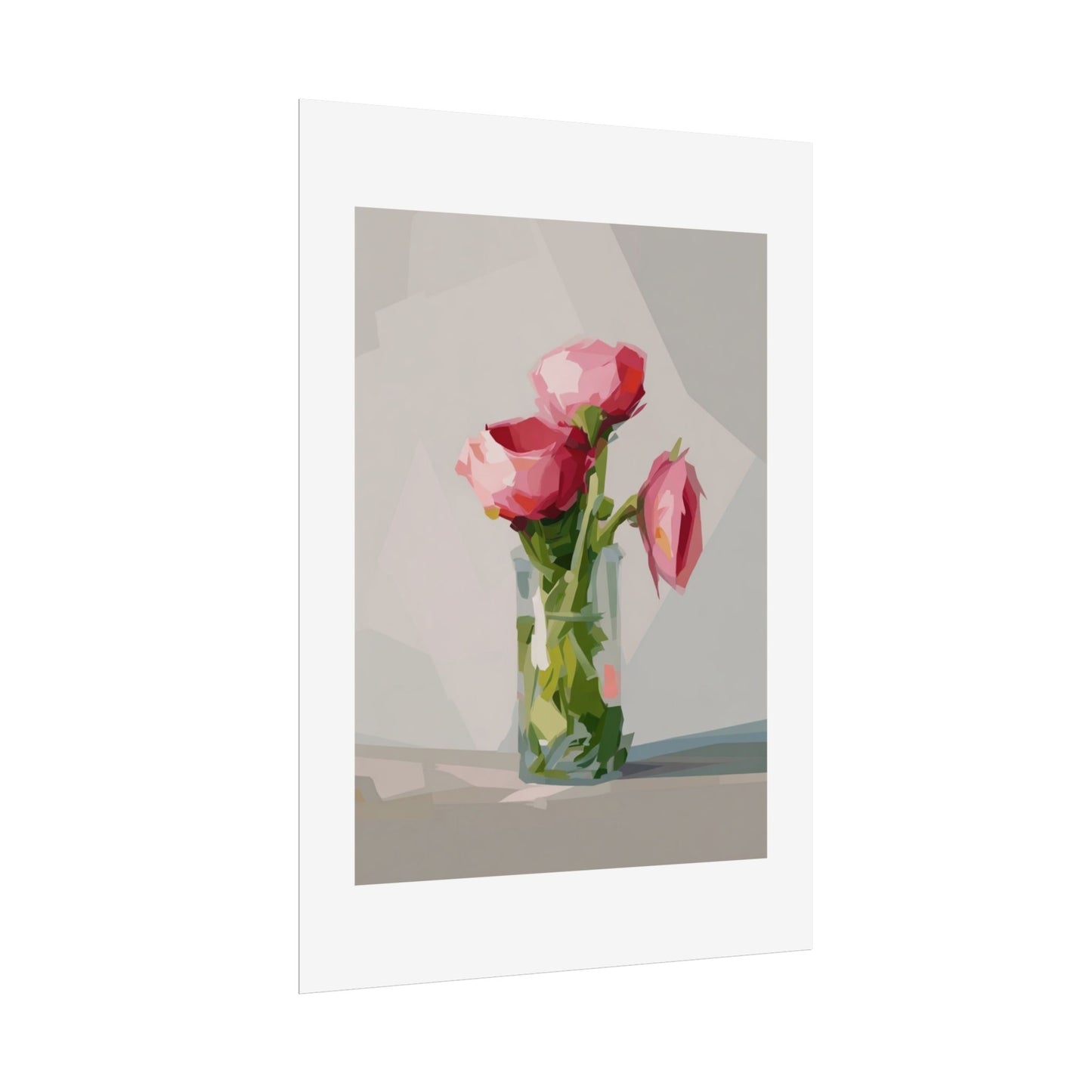 Floral Still Life Poster — Pink Roses in Vase Rolled Art Print