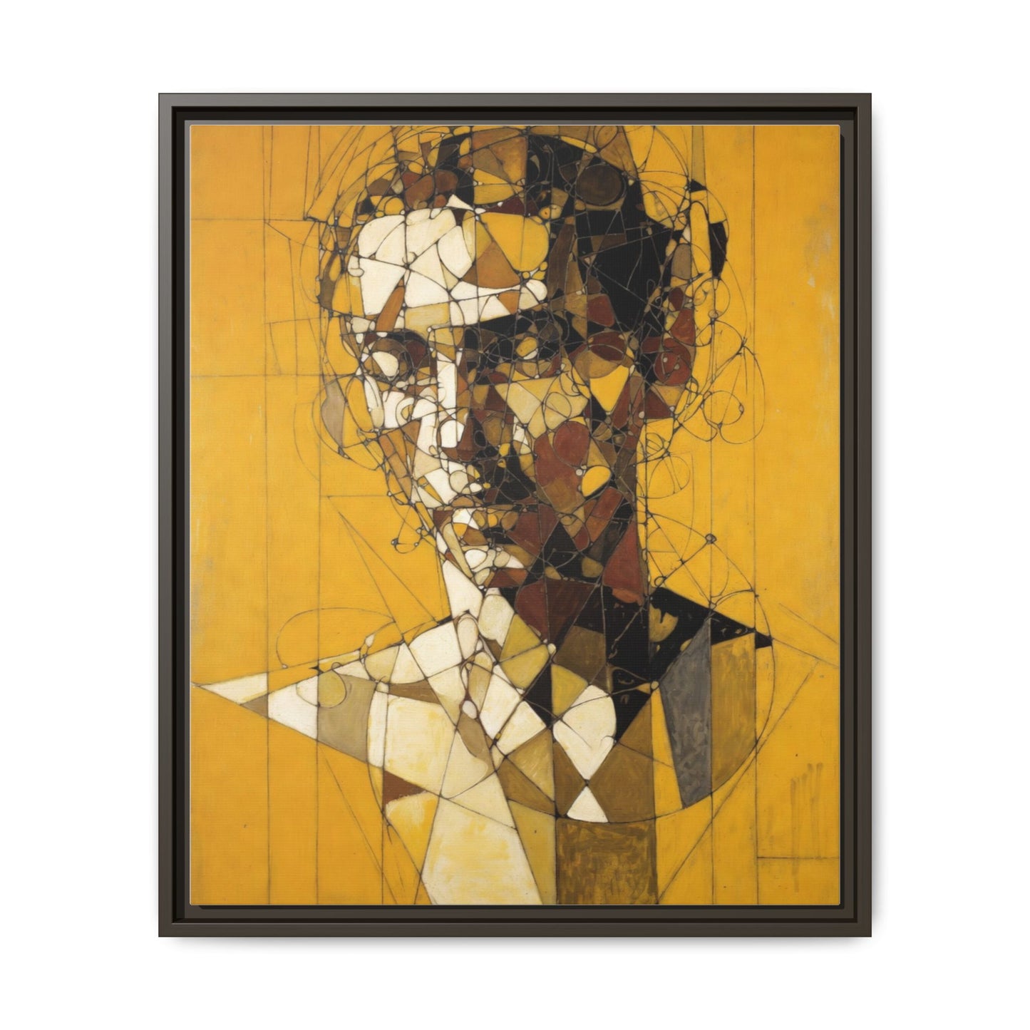 Framed Matte Canvas Art - Abstract Geometric Portrait on Mustard Yellow
