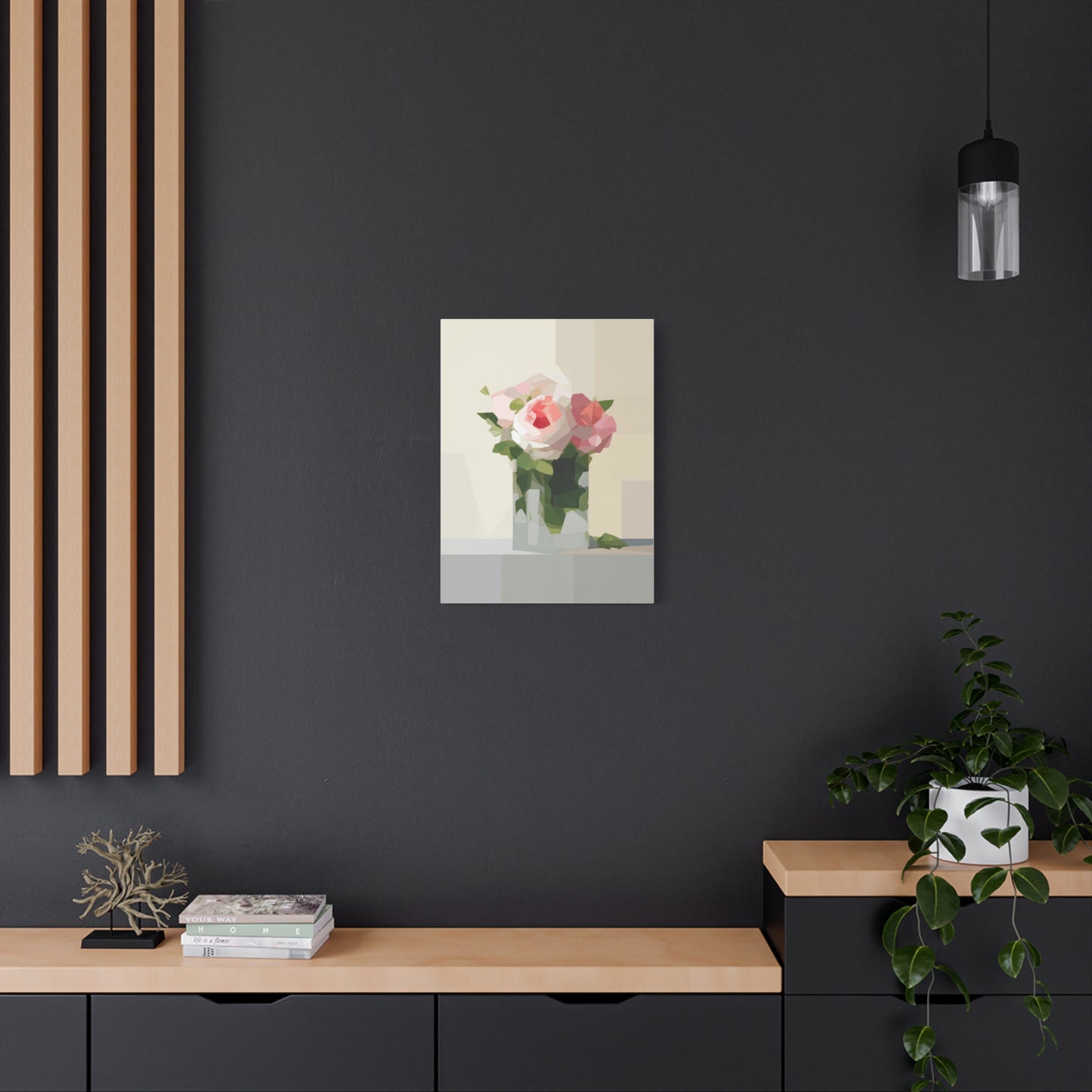 Pink Rose Still Life Canvas — Modern Floral Wall Art, Matte Stretched Canvas