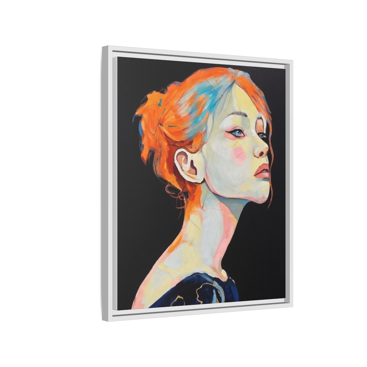 Framed Matte Canvas Portrait — Vibrant Multi‑Color Woman Wall Art