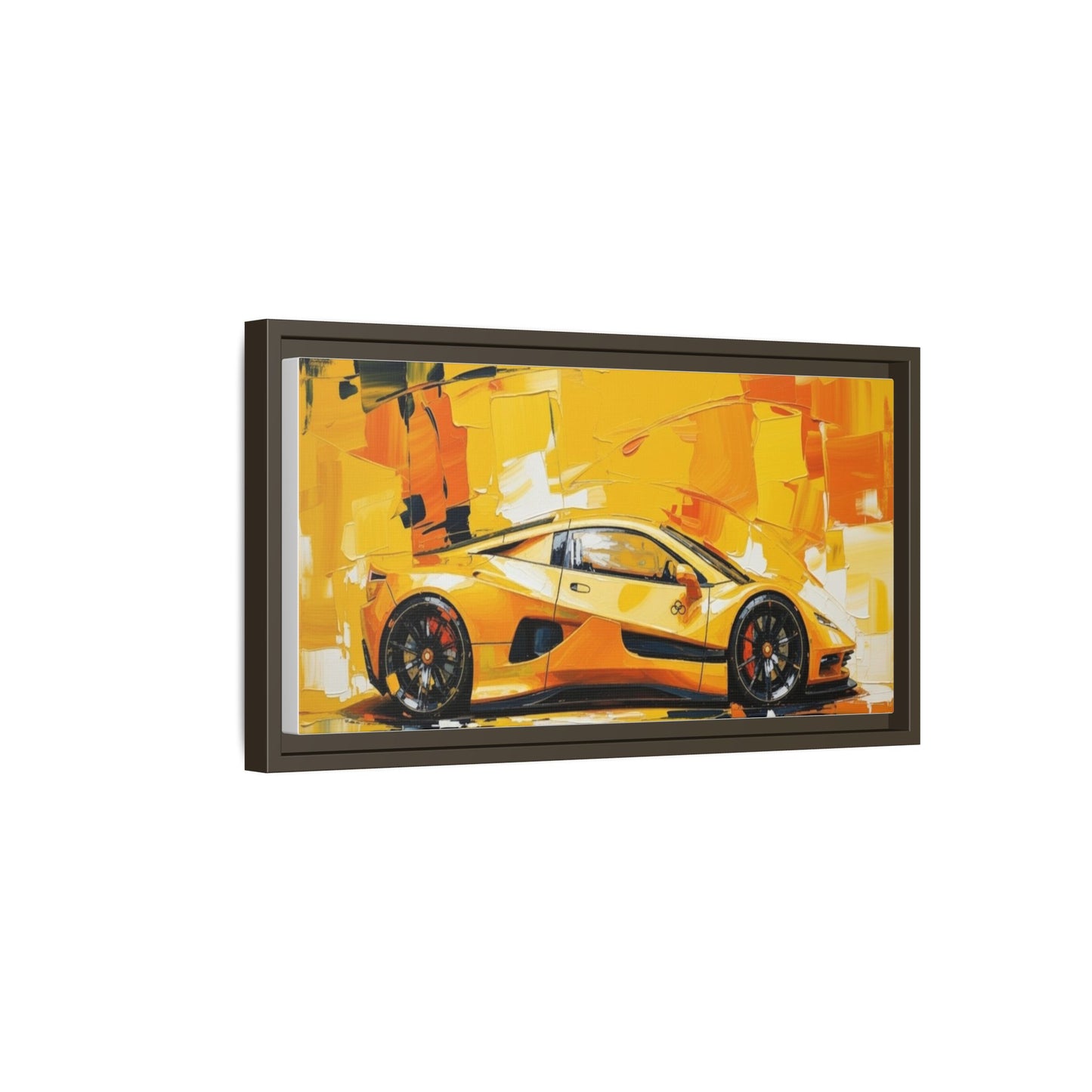 Yellow Sports Car Abstract Matte Canvas Framed Print