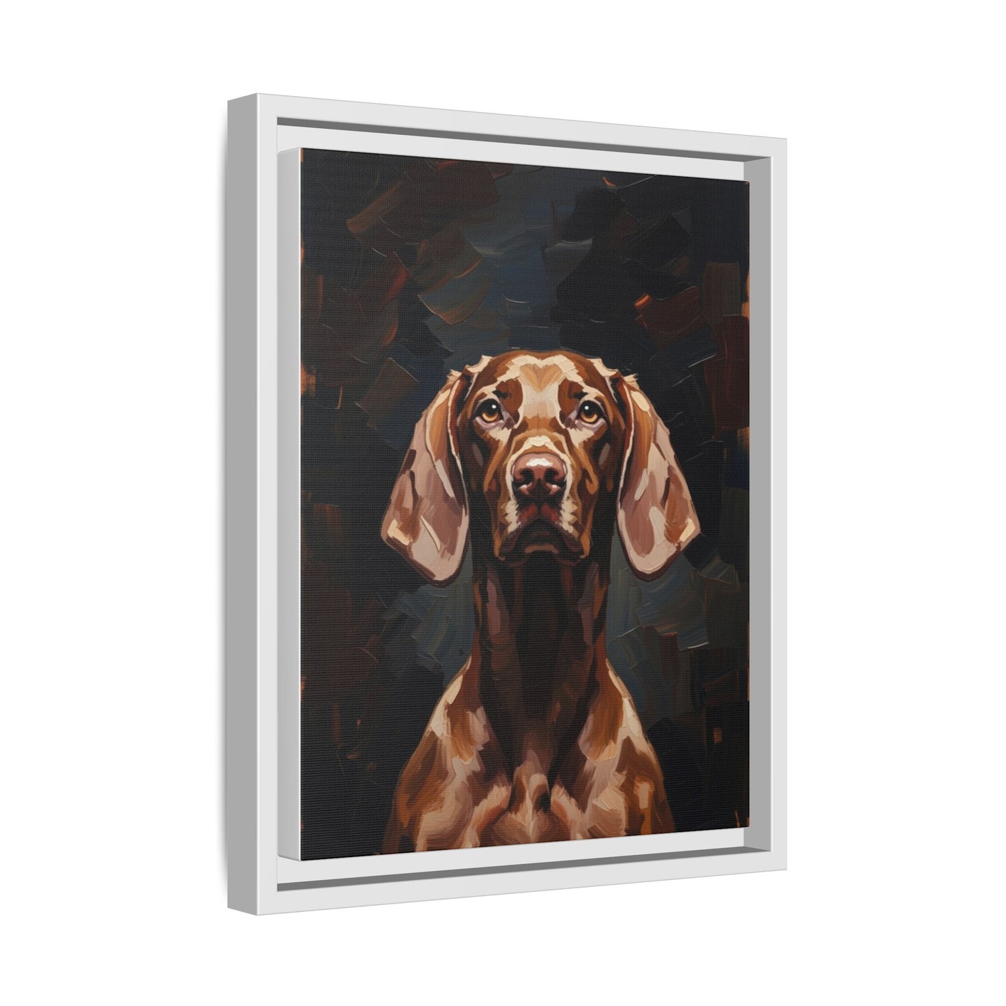 Framed Matte Canvas Dog Portrait – Brown Vizsla Wall Art