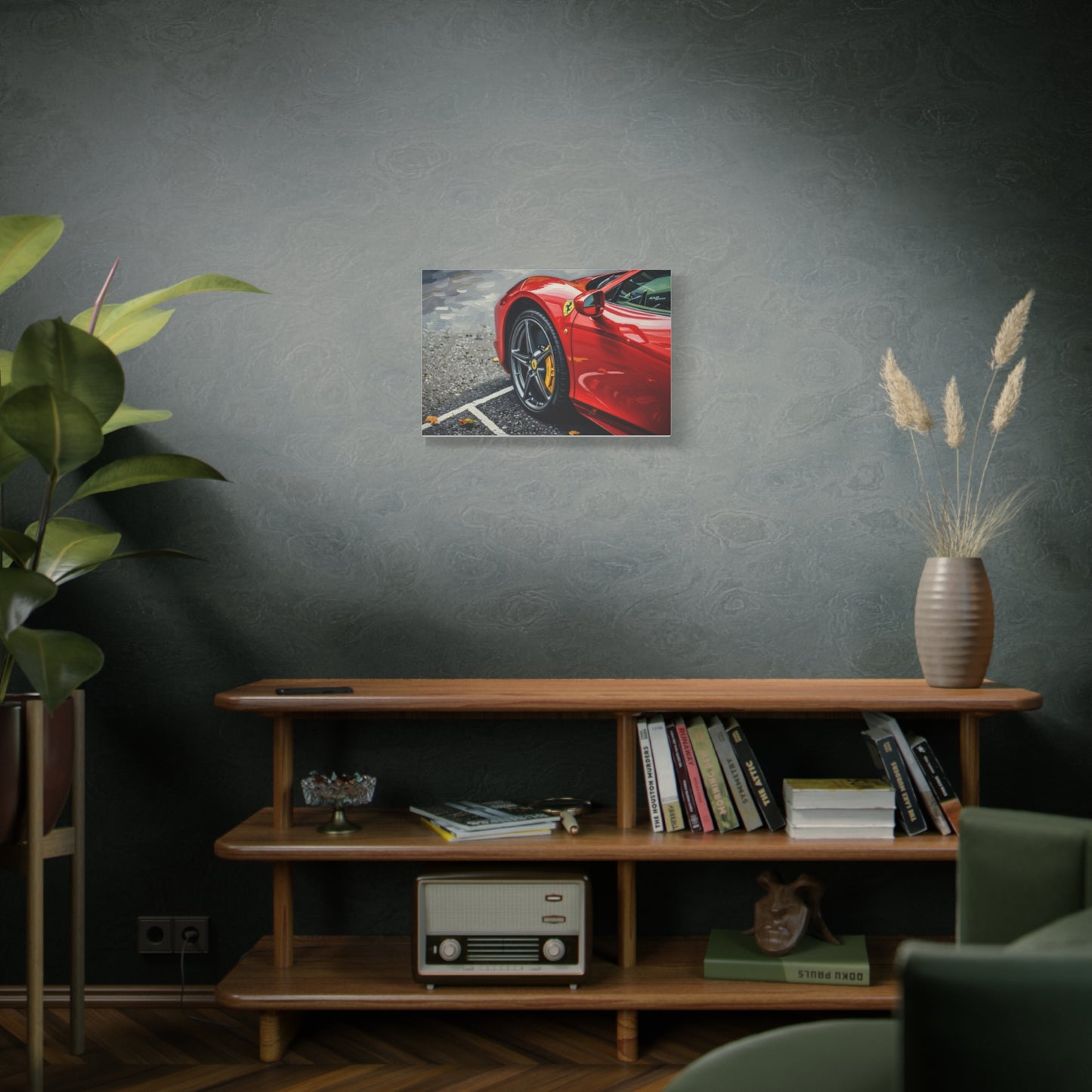 Red Sports Car Canvas Print — Ferrari Wheel Close-Up Matte Stretched Wall Art