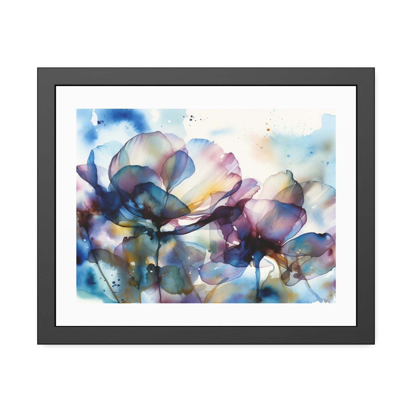 Abstract Blue Floral Framed Poster — Watercolor Flower Art Print