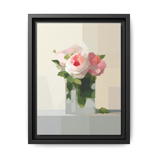 Framed Floral Canvas Print — Geometric Pink Rose Wall Art