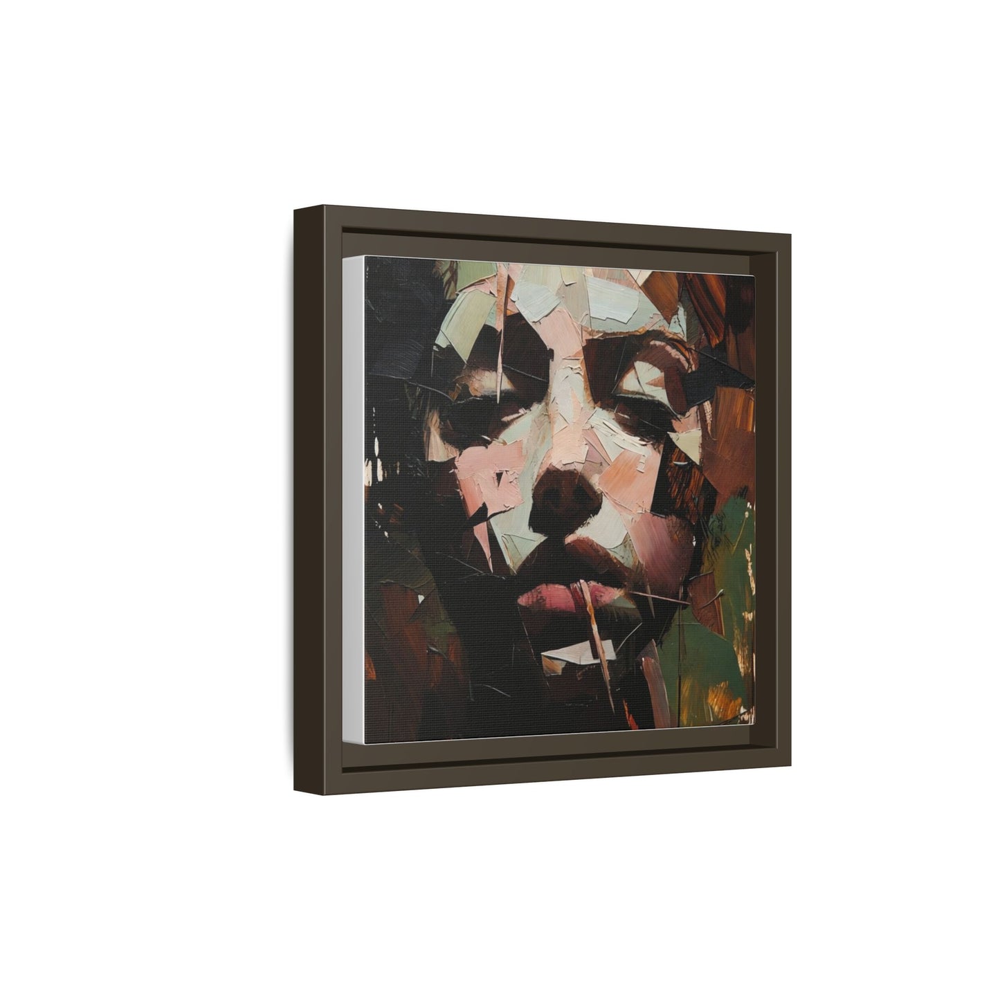 Matte Framed Canvas Art — Abstract Female Portrait, Moody Multicolor