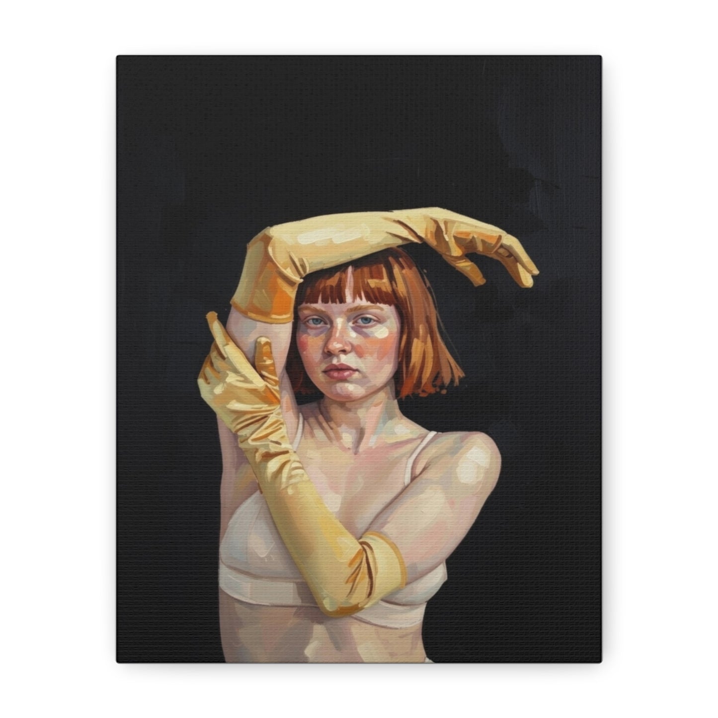 Contemporary Portrait Canvas — Redhead in Yellow Gloves Matte Stretched Art