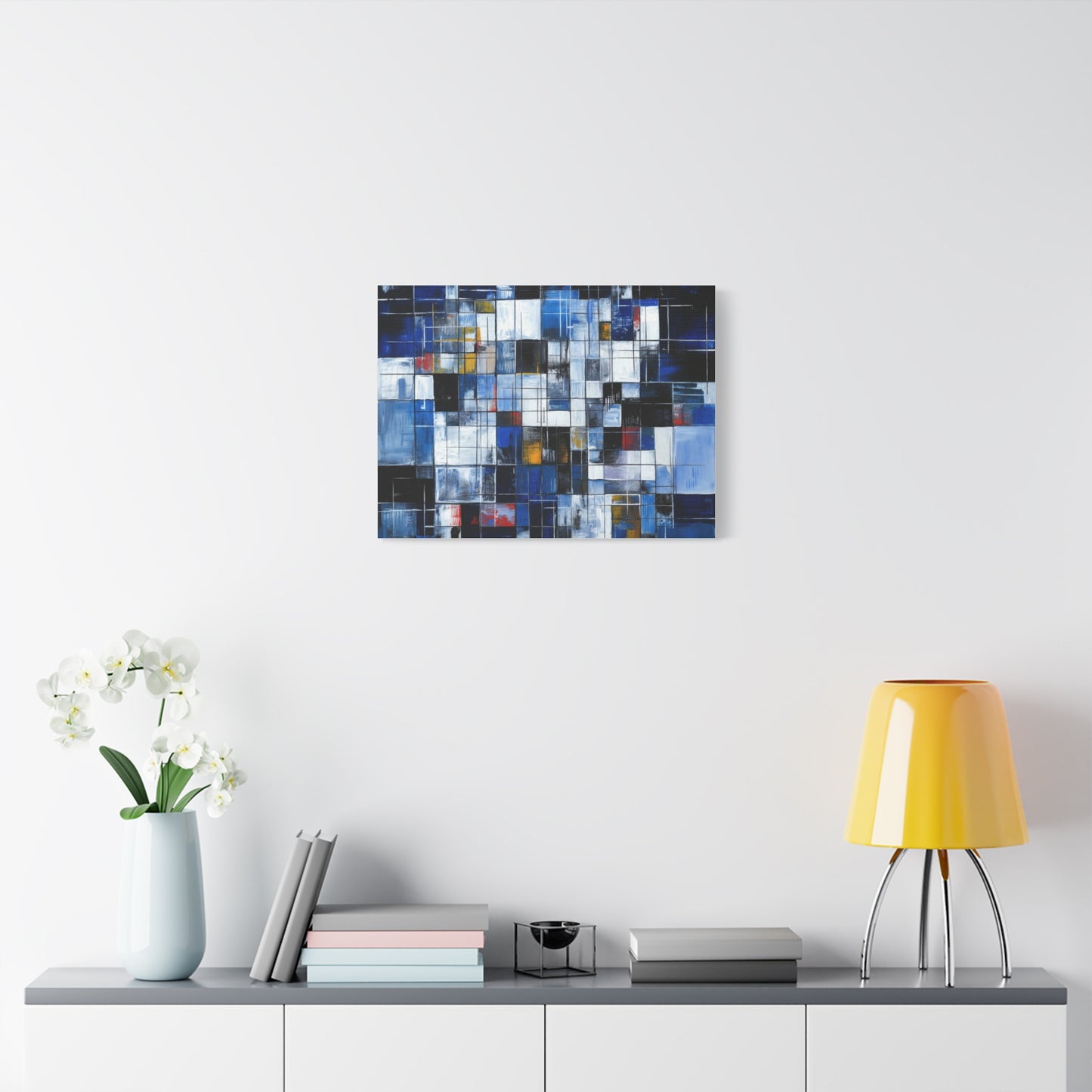Abstract Blue Grid Matte Stretched Canvas Wall Art (1.25")