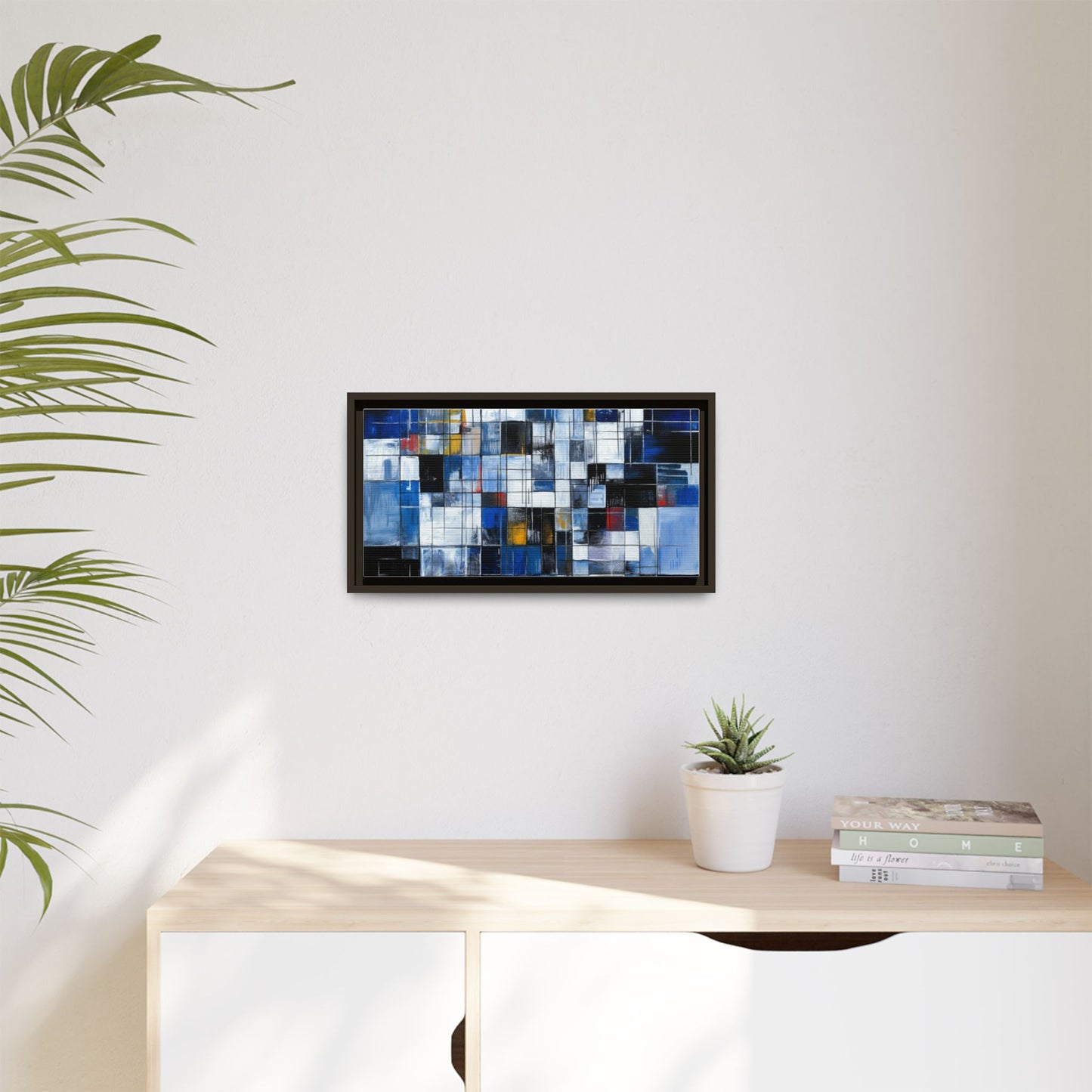 Abstract Blue Grid Matte Canvas Framed Art Print