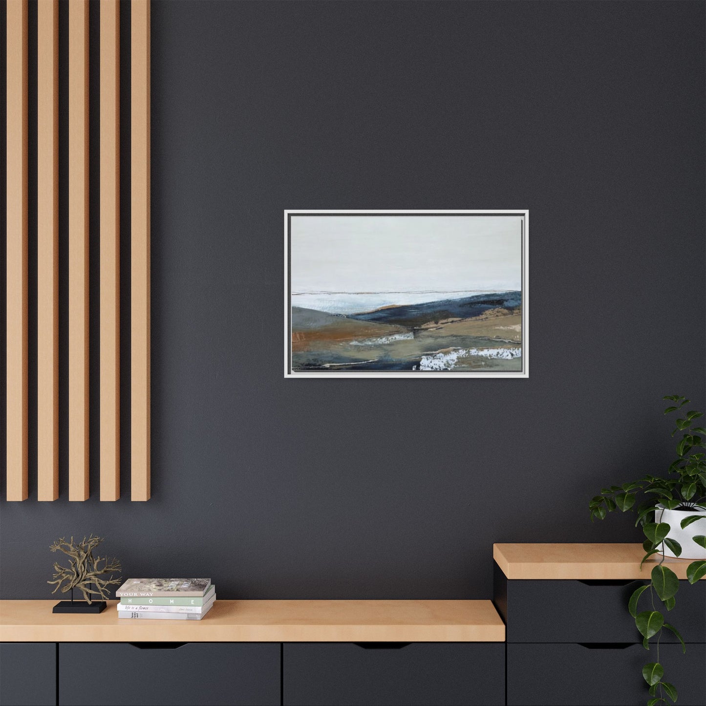 Framed Matte Canvas Wall Art — Serene Coastal Abstract Landscape
