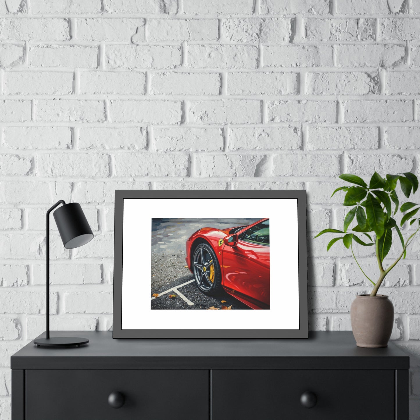 Framed Poster - Red Sports Car Photo, Modern Automotive Wall Art