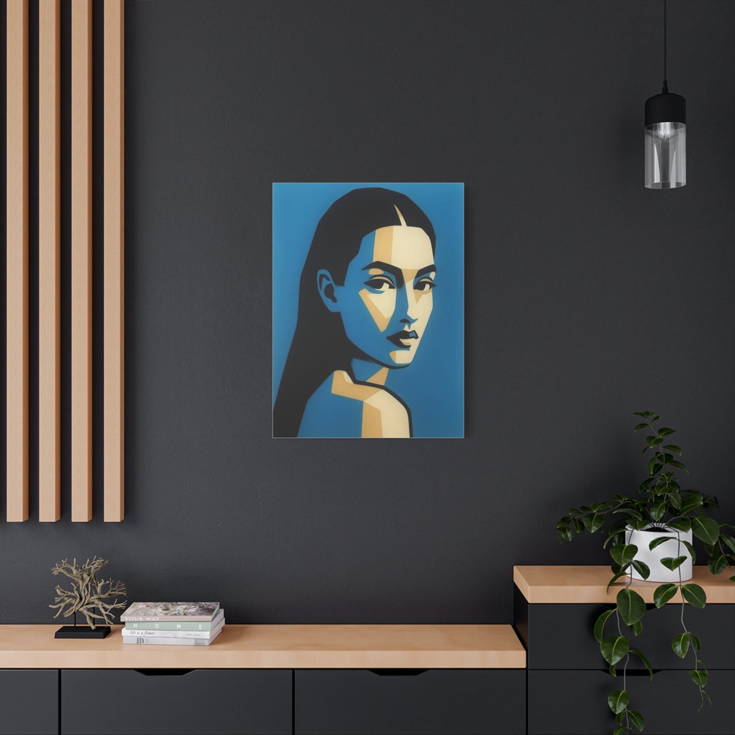 Blue Geometric Portrait Canvas - Modern Stretched Wall Art